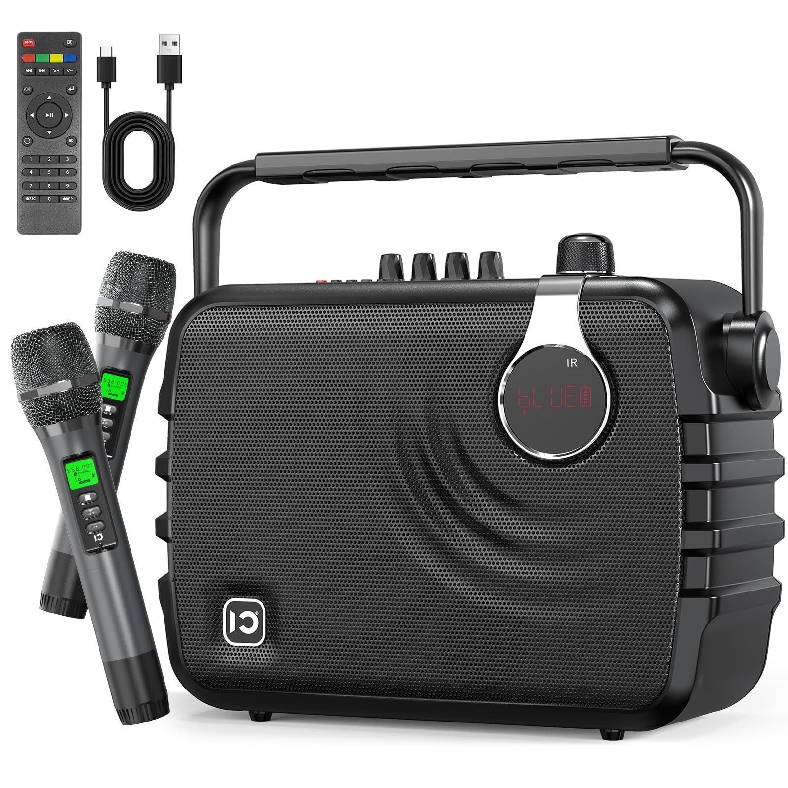 SHIDU 150W Portable PA System with 2 Wireless Microphones, Bluetooth BLACK