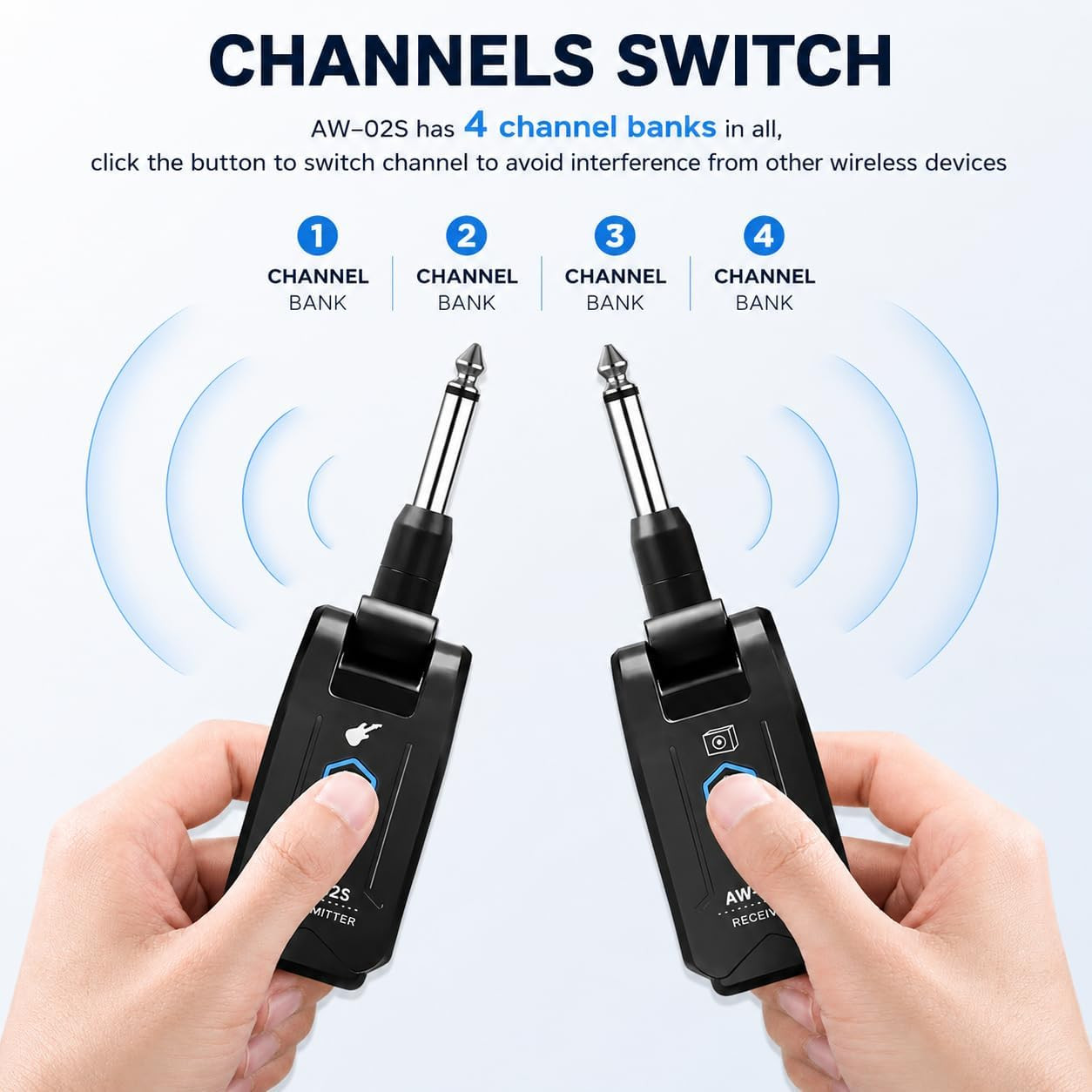 5.8Ghz Wireless Guitar Transmitter Receiver 4 Channel Rechargeable Cordless Guit