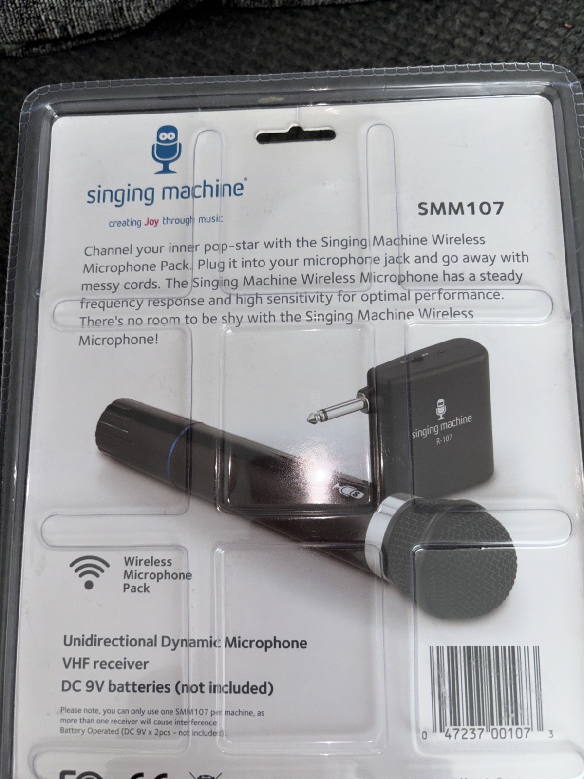 Singing Machine VHF Wireless Microphone Kit SMM107 Works w Karaoke & PA Machine