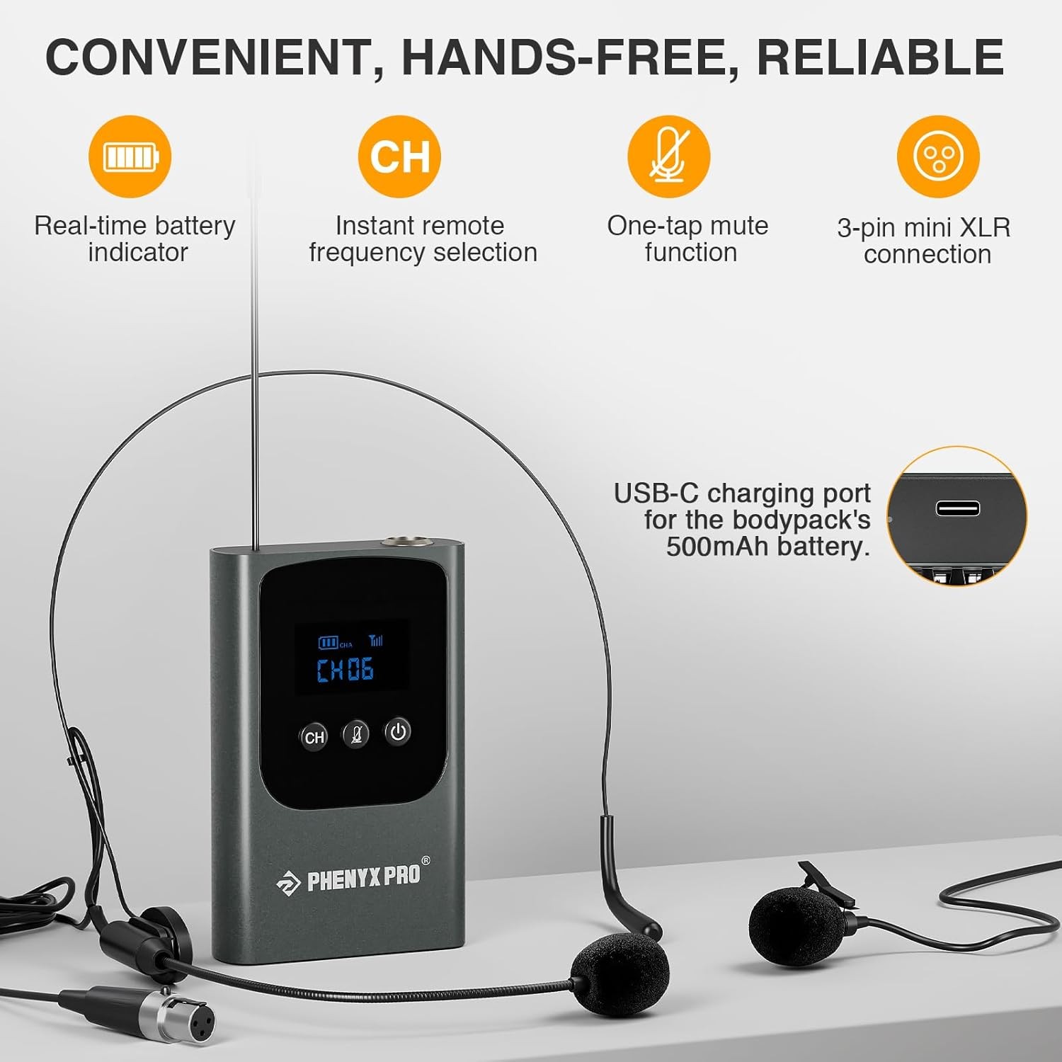 Phenyx Pro Digital Wireless Lavalier Microphone System Single Channel Bodypack