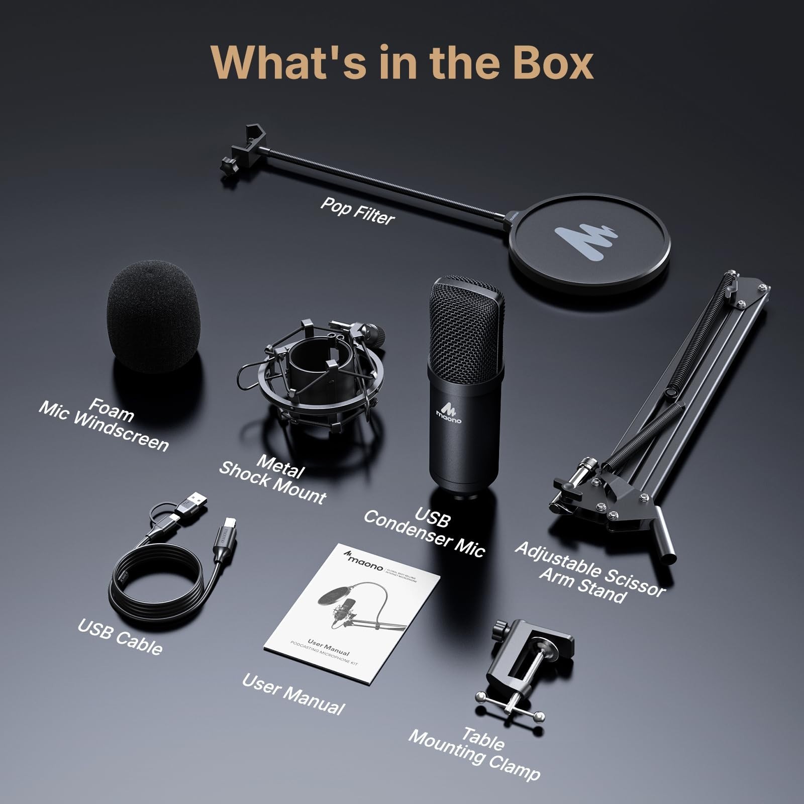 USB Condenser Microphone Kit 192kHz/24Bit for PC, Podcast, Streaming & Gaming