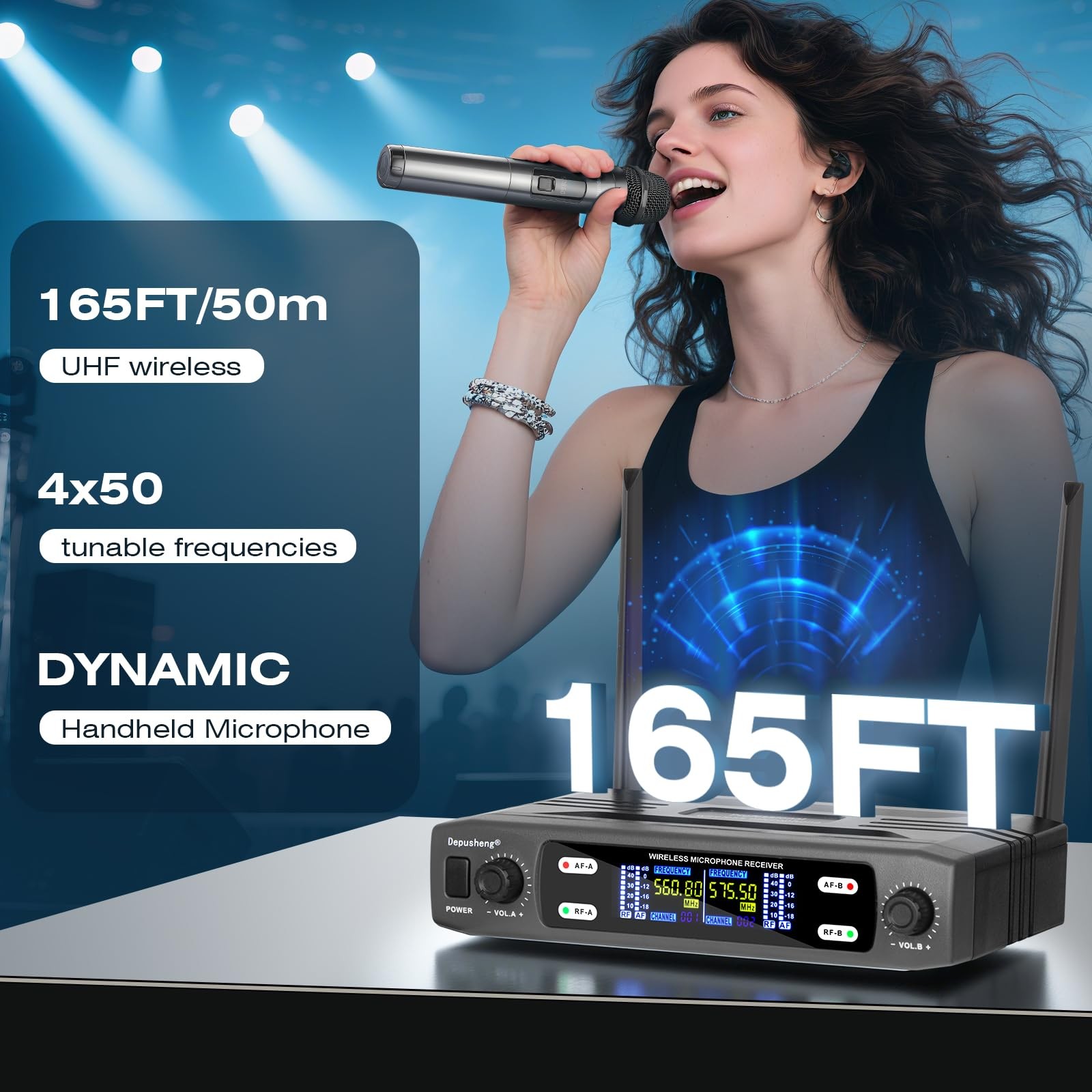 Wireless Microphone System, VHF Fixed Dual Frequency Wireless Set with 2 Hand…