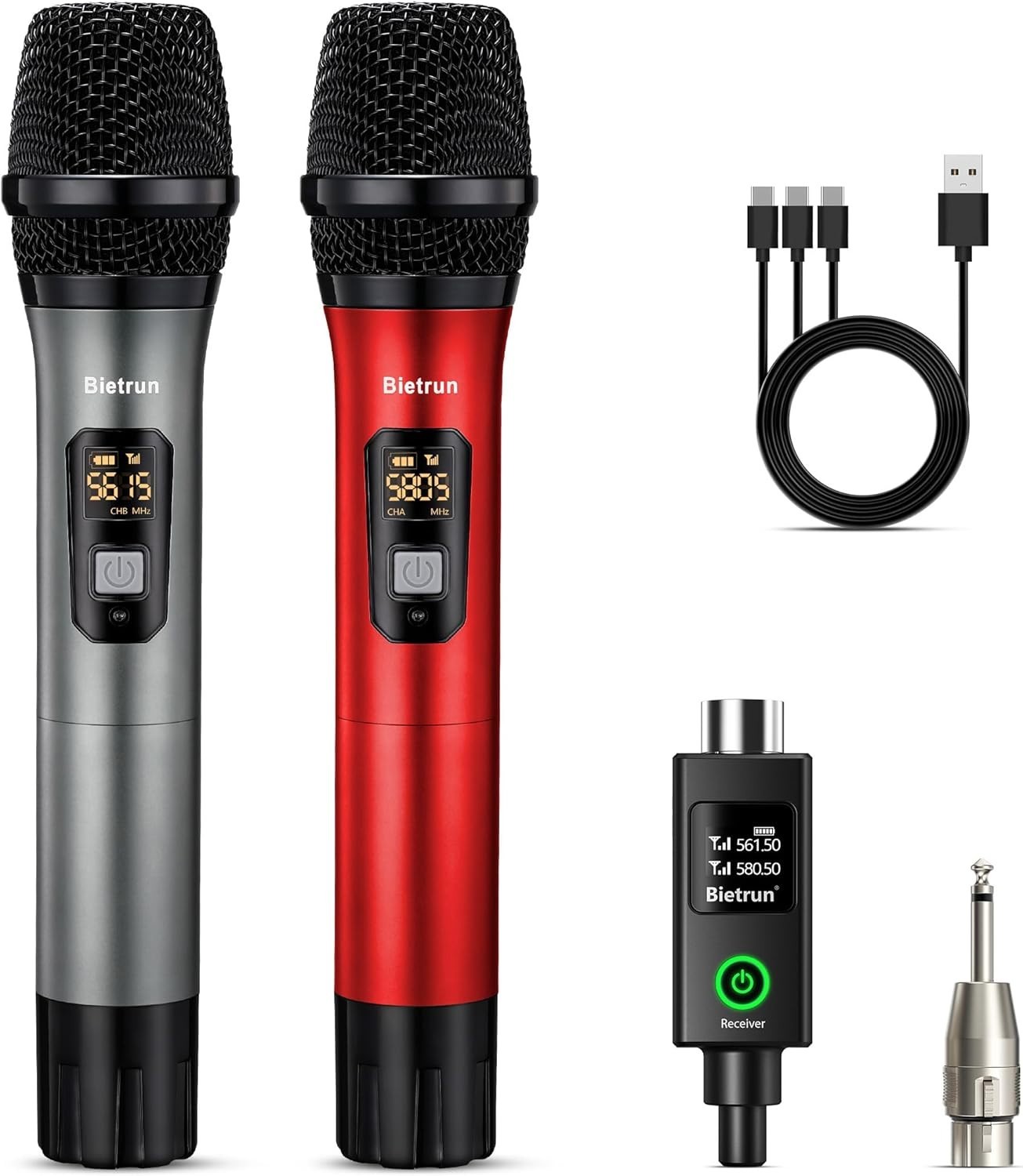 UHF Wireless Microphone Set with Rechargeable Receiver for Karaoke & Events