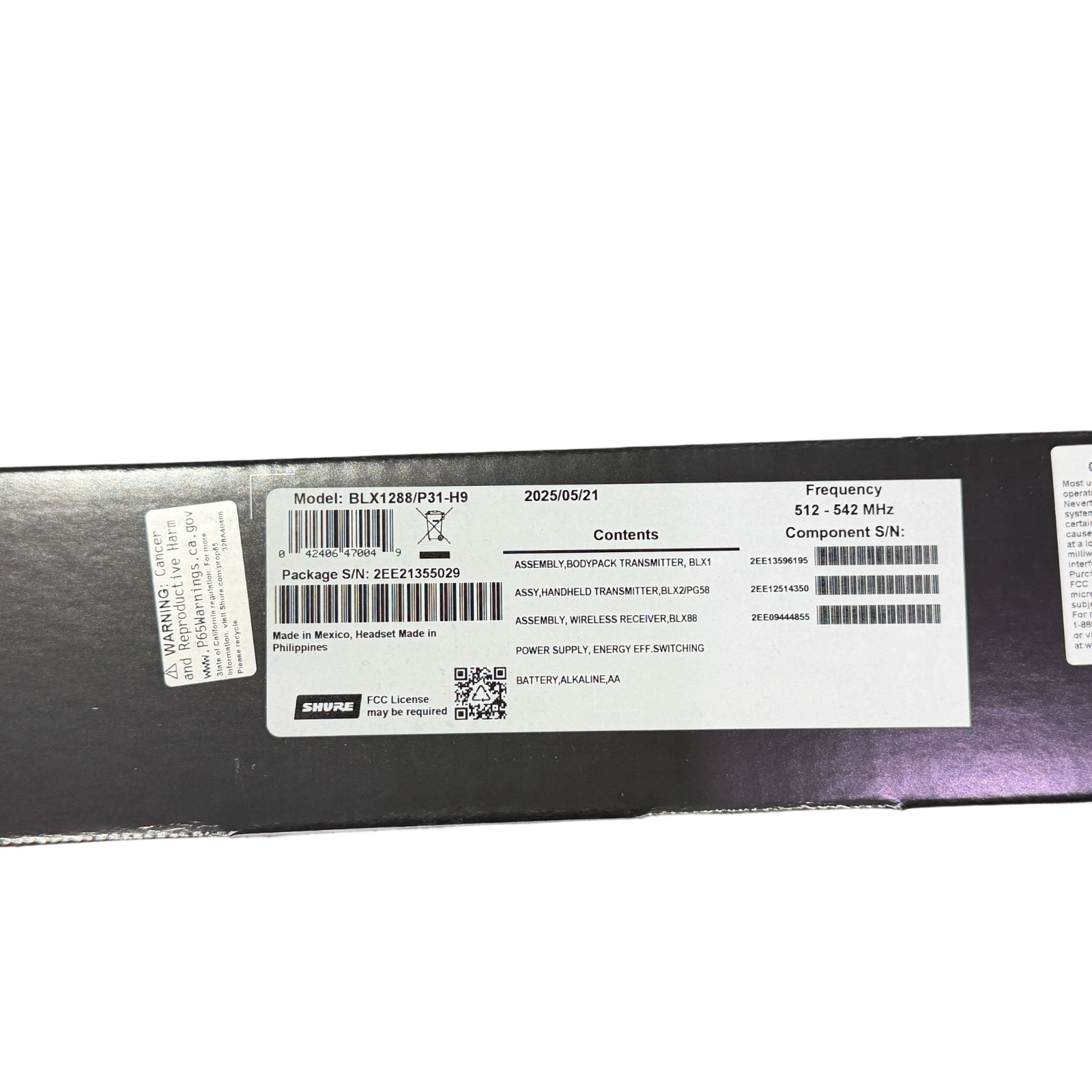 Shure BLX1288/P31 UHF Dual Channel Wireless Combo System H9 Receiver Authentic