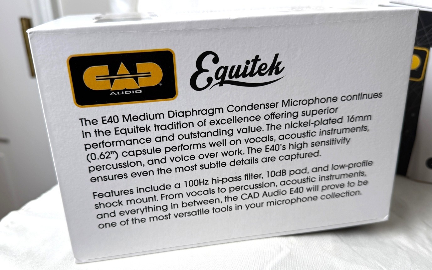 CAD Equitek E40 Medium Diaphragm Condenser Microphone, New!