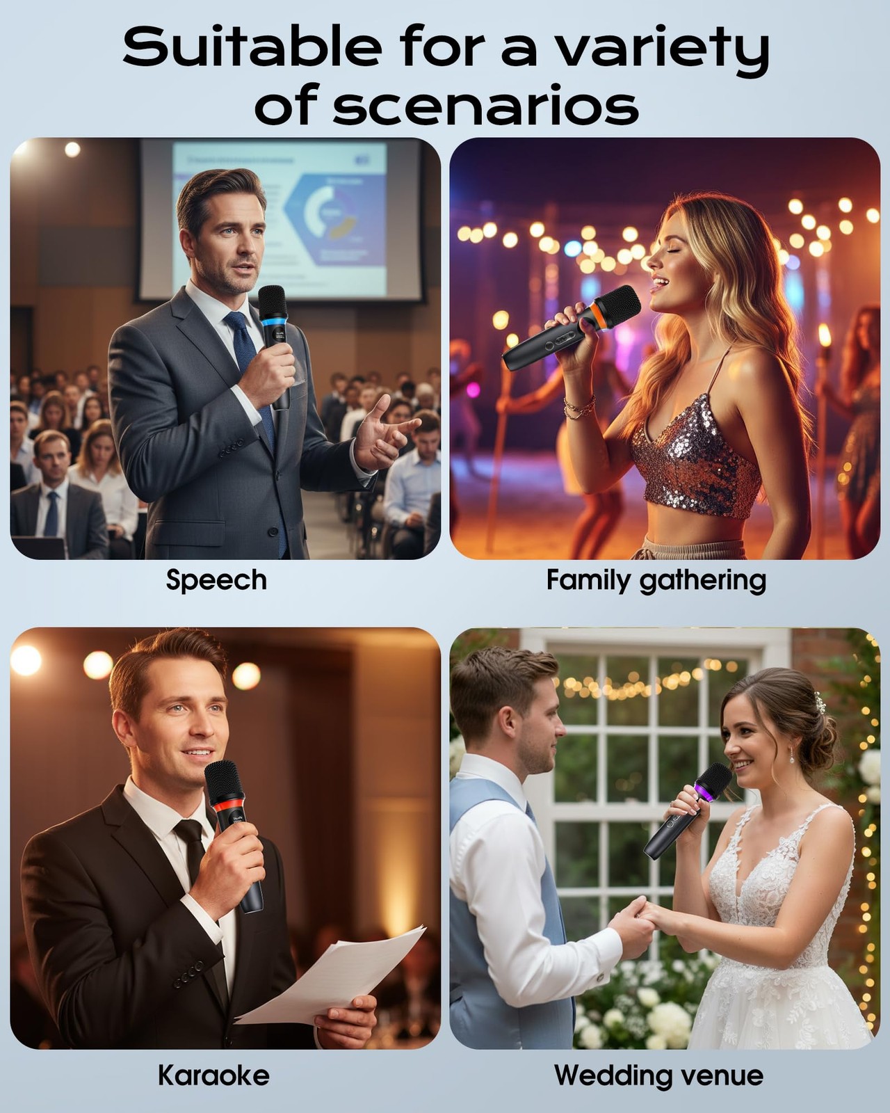 Dual Handheld Wireless Dynamic Microphone RGB Light 200FT Range 40Hour