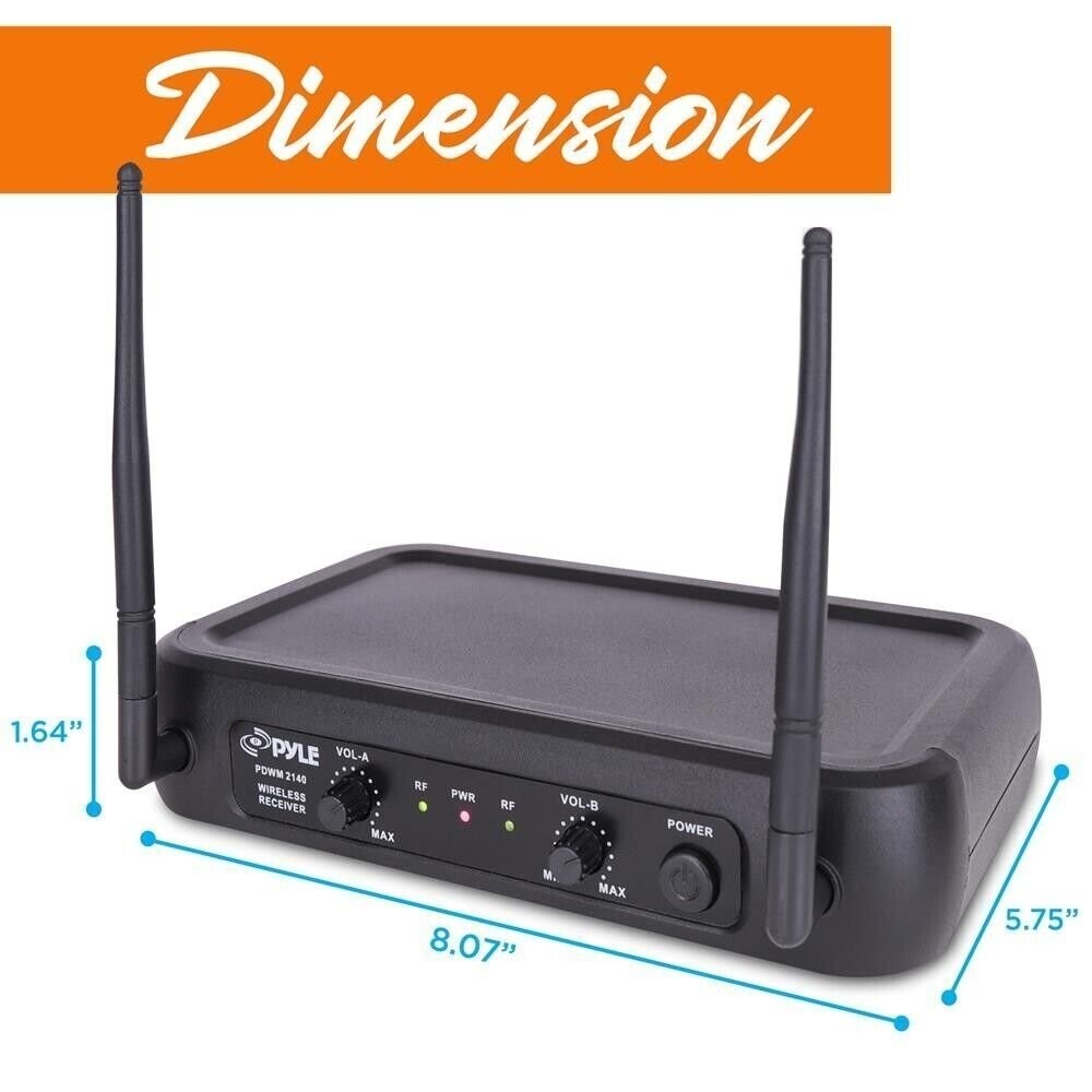 Pyle VHF Fixed Frequency Wireless Microphone System, Adjustable Volume Controls