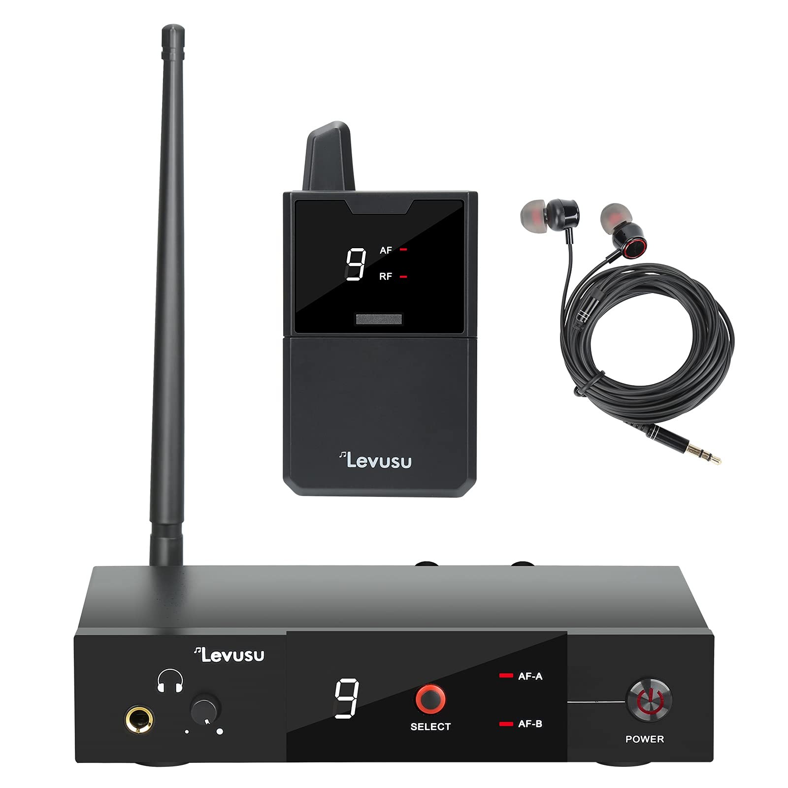 Levusu UHF Wireless in-Ear Monitor System with Earphone,180Ft, Rack Mount, Pr…