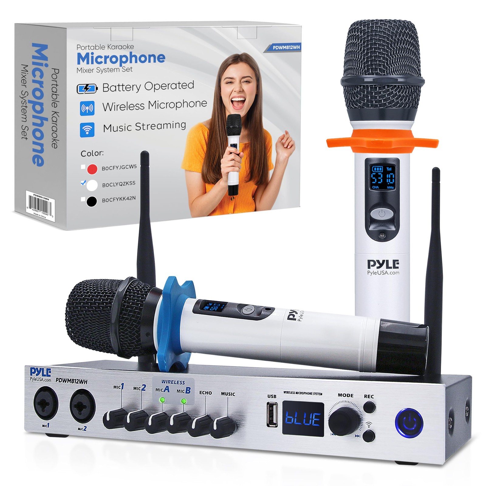 Pyle, UHF Wireless Microphone System, Portable Digital Audio One Size, white