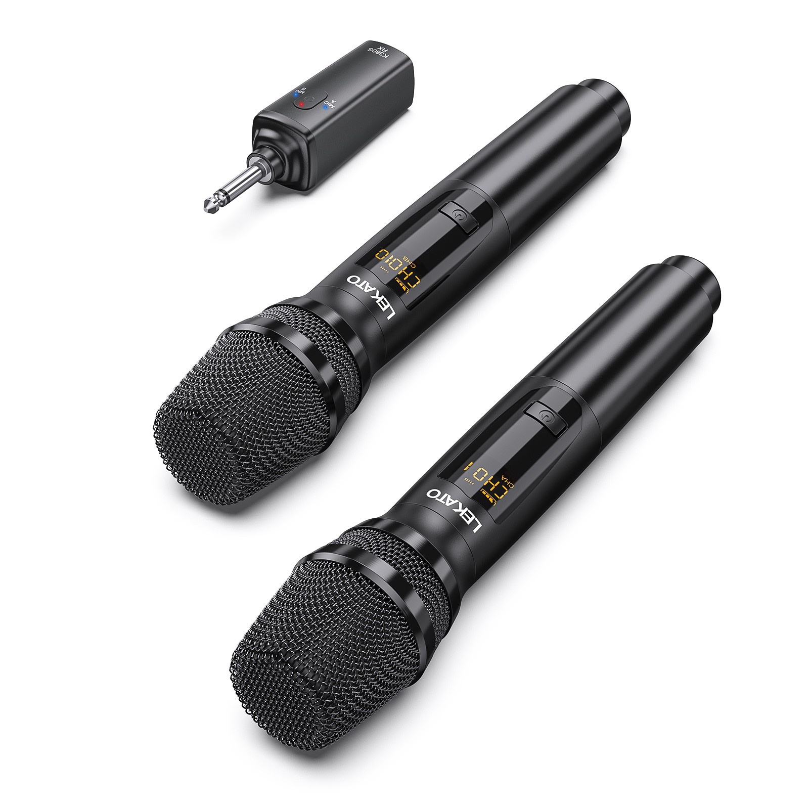 LEKATO 2x Wireless Dynamic Condenser Microphone Handheld & Receiver Rechargeable