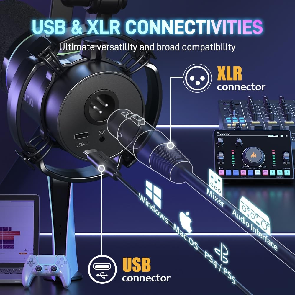 MAONO RGB Dynamic Microphone for Streaming Podcasting & Recording