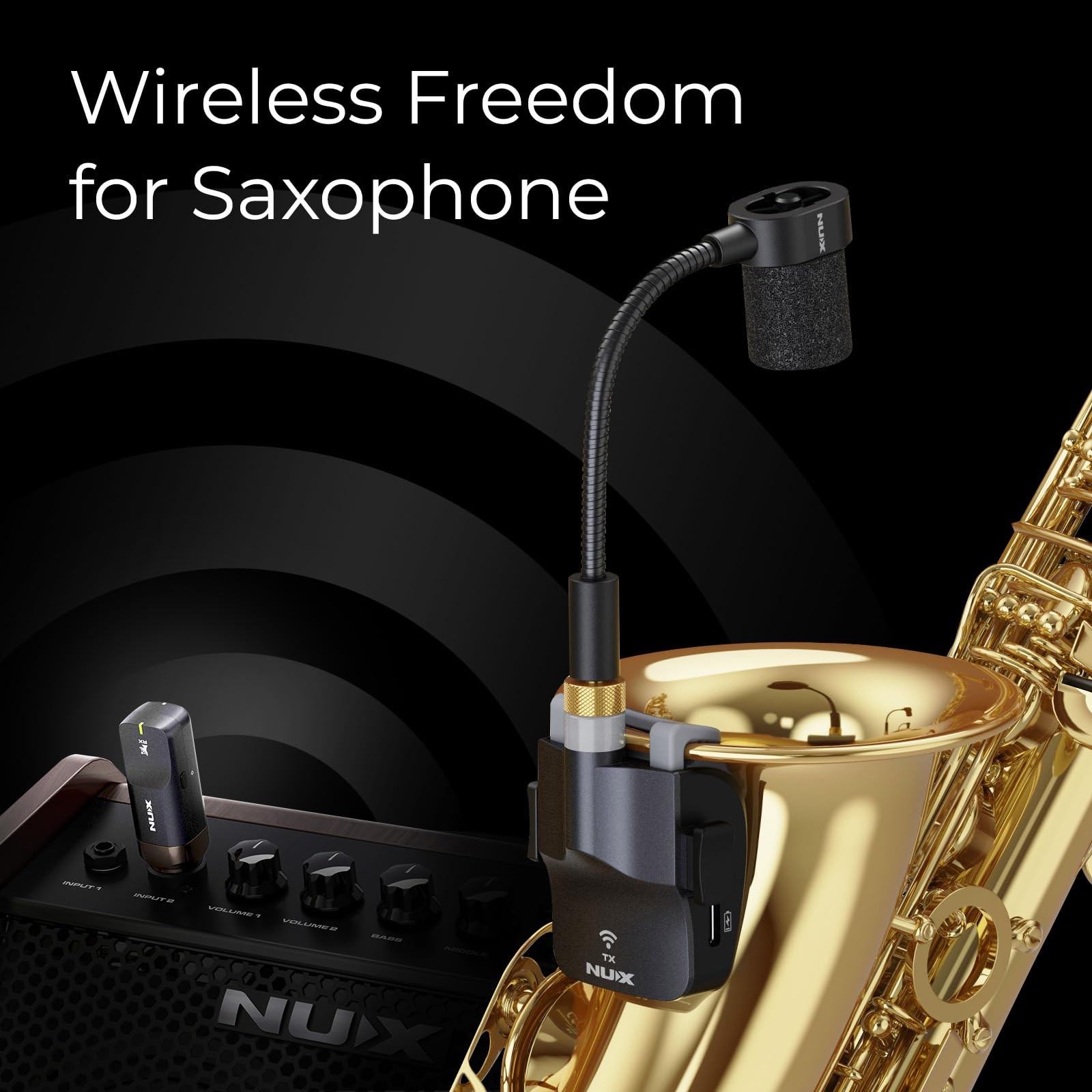 B-6 Saxophone Wireless System with Charging Case,Operation Range of 20 Meters,Hi