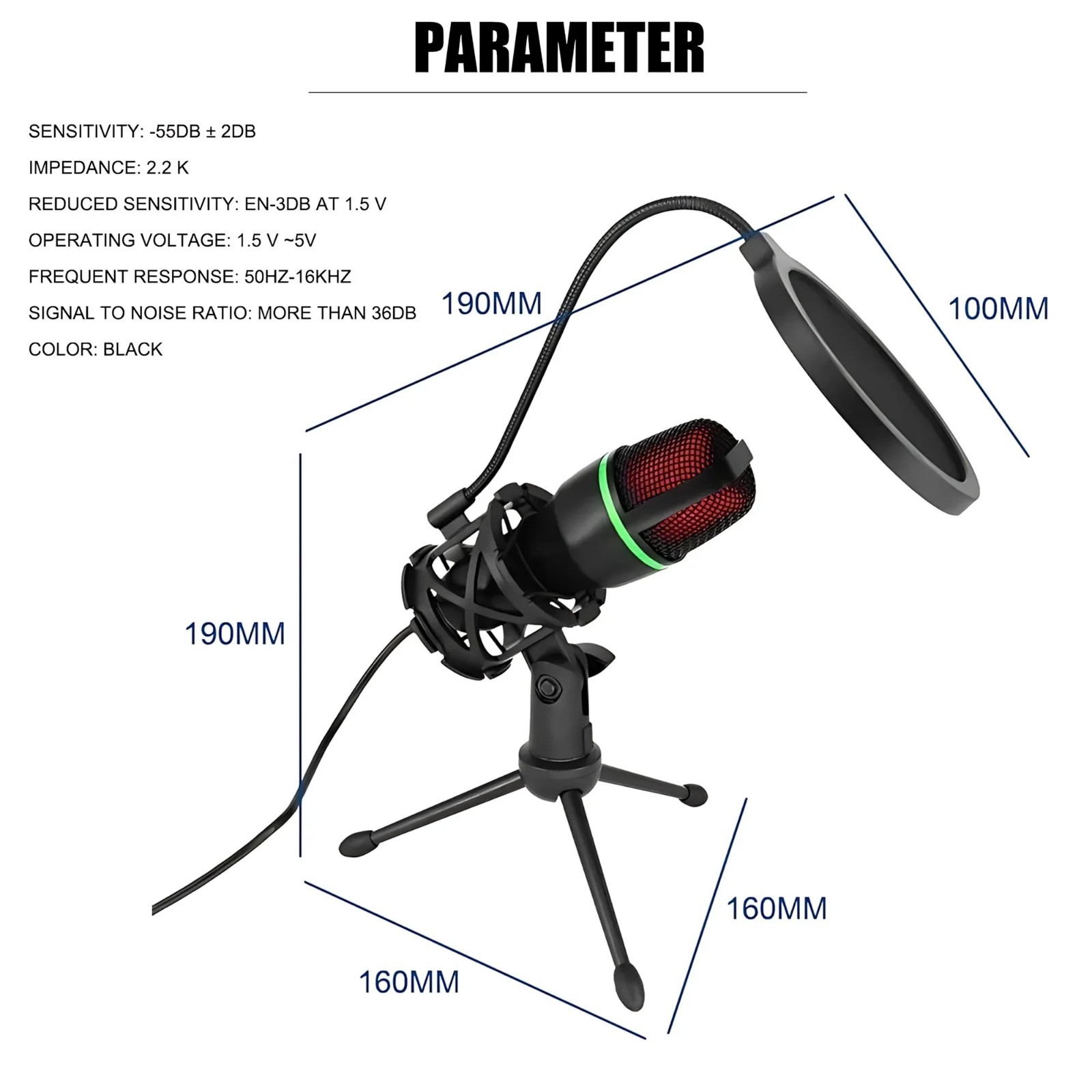Professional Condenser Microphone Kit Tripod Stand Gaming Streaming Podcast Mic
