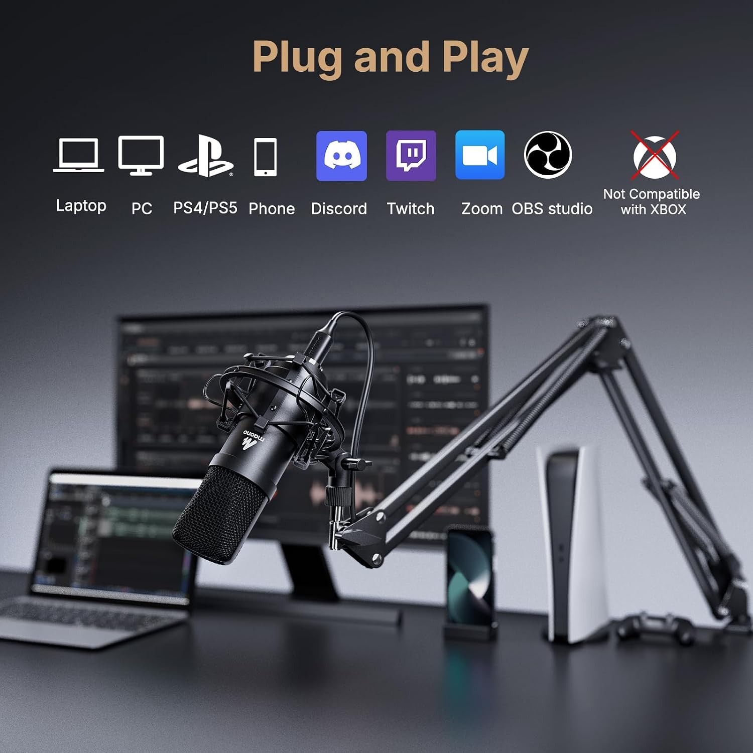 Gaming & Streaming USB Microphone Kit with Studio Headphones