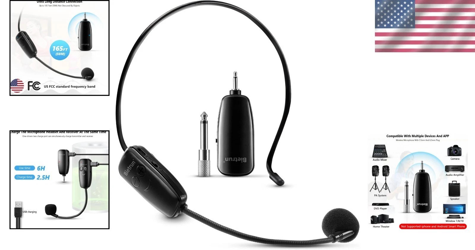 Rechargeable Wireless Microphone Headset with 160ft Range – Perfect for Karaoke