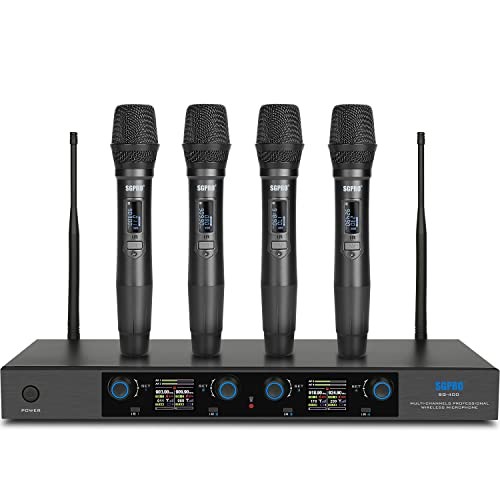 4-Handheld Wireless Microphone System with 65 UHF Channels Each, 262ft Range,