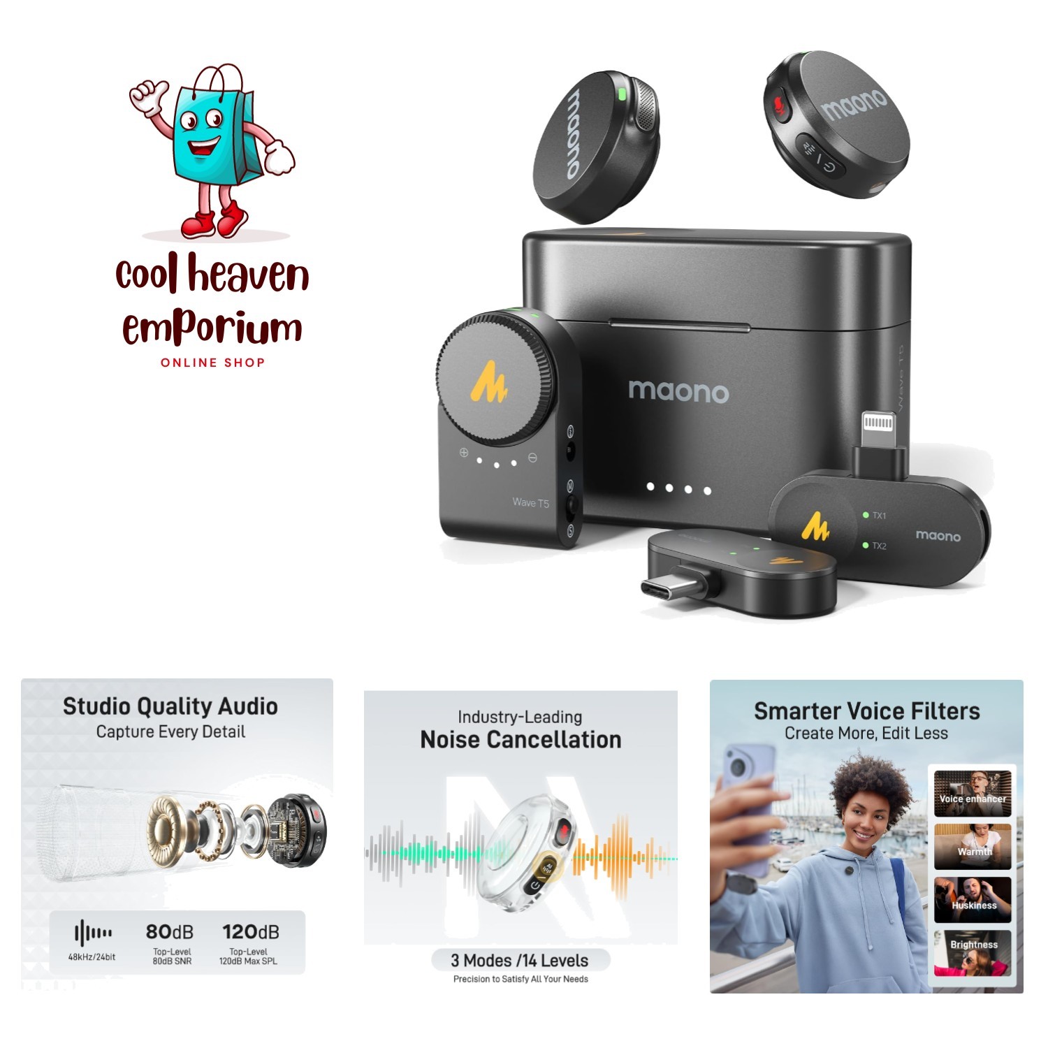 Wave T5 Mini Magnetic Wireless Lavalier Microphone – 48kHz/24bit, 1000ft Range