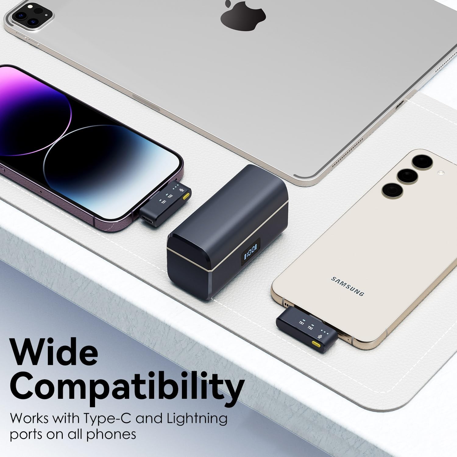 Wireless Lavalier Microphone for iPhone/Android with Lightning, USB C Mini La…