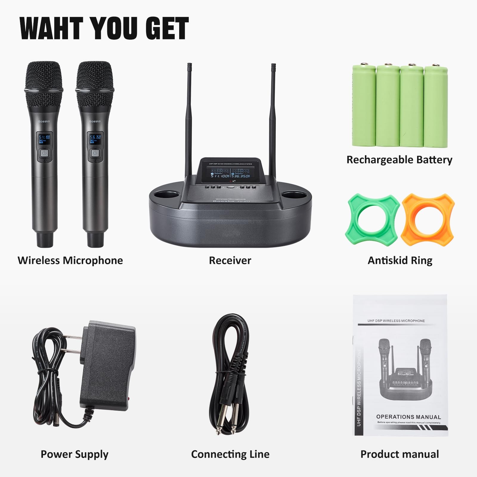 Rechargeable Handheld Wireless Microphone System, UHF Dual Professional Cordl…