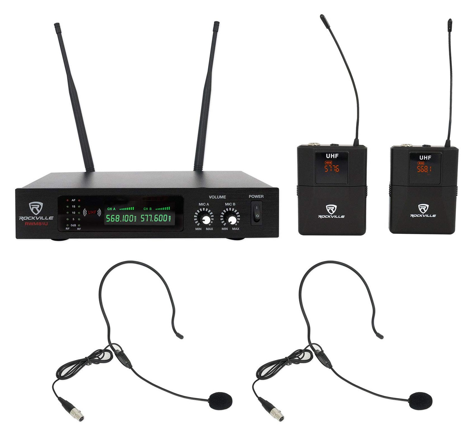 Rockville RWM81U Dual UHF Wireless Headset & Guitar Microphone Random color