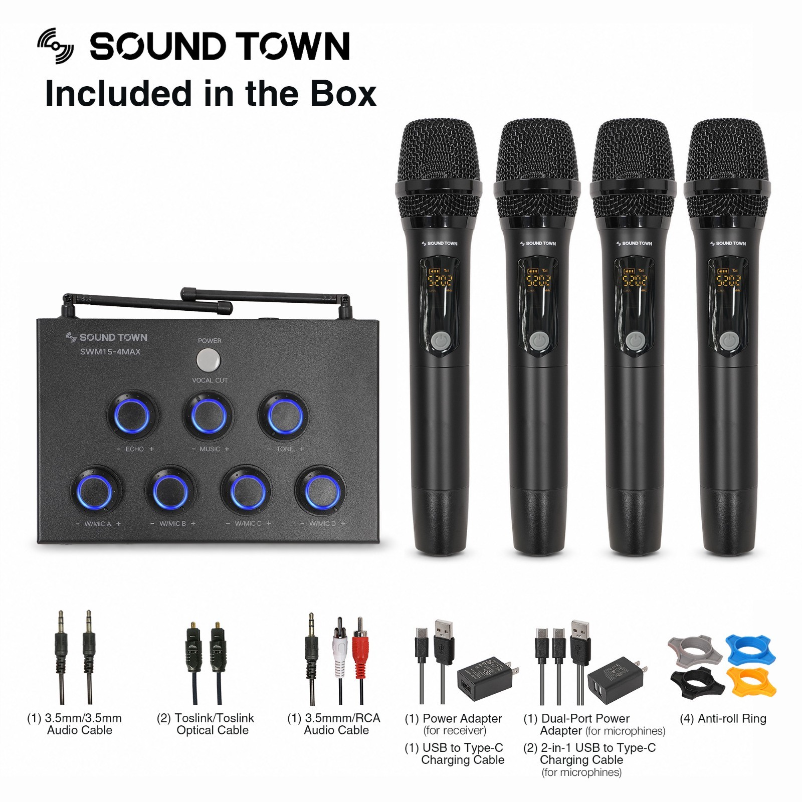 Sound Town Wireless Mic Karaoke Mixer System with 4 Wireless Mic (SWM15-4MAX)