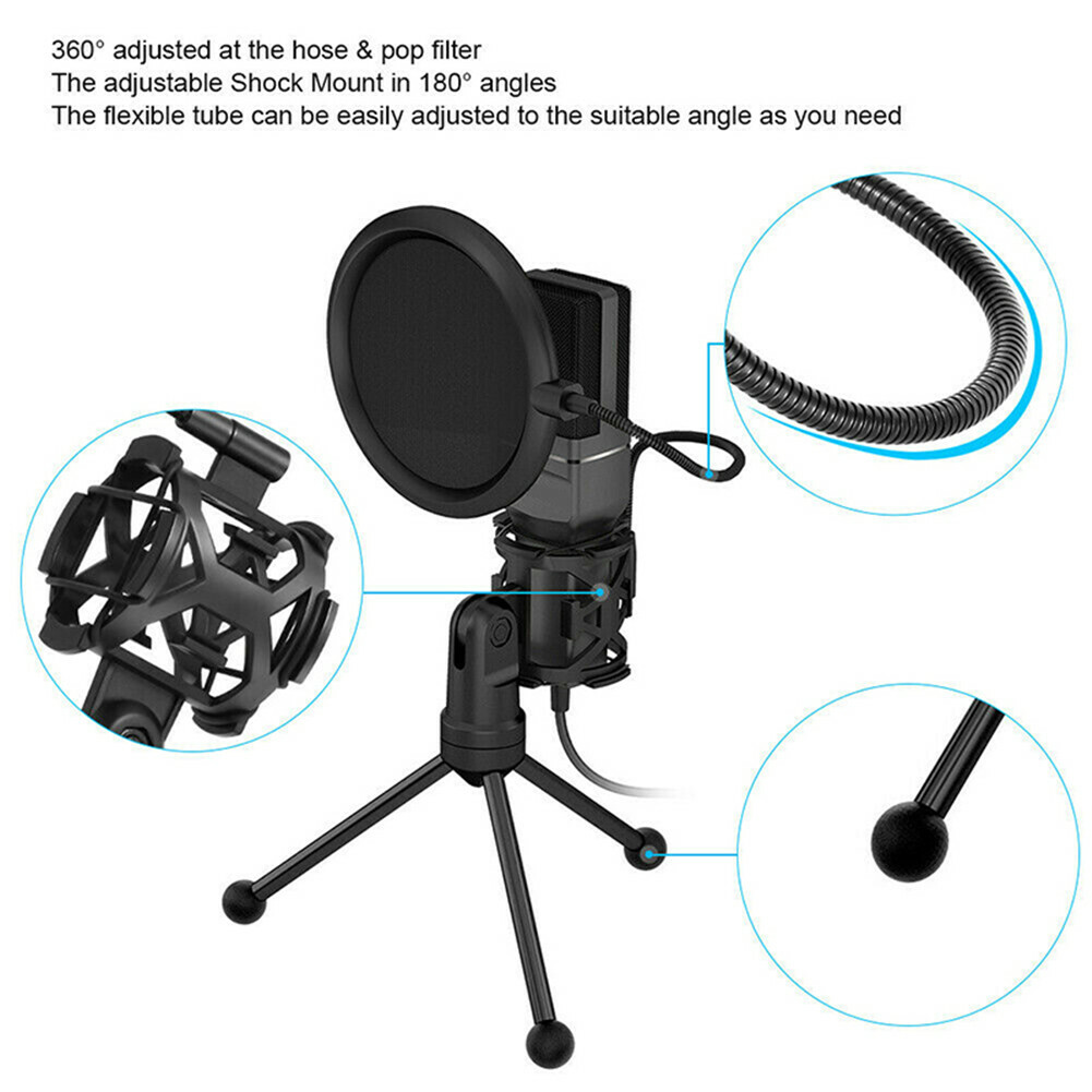USB Computer Mini Condenser Microphone Stand Recording Mic For PC Desktop Laptop