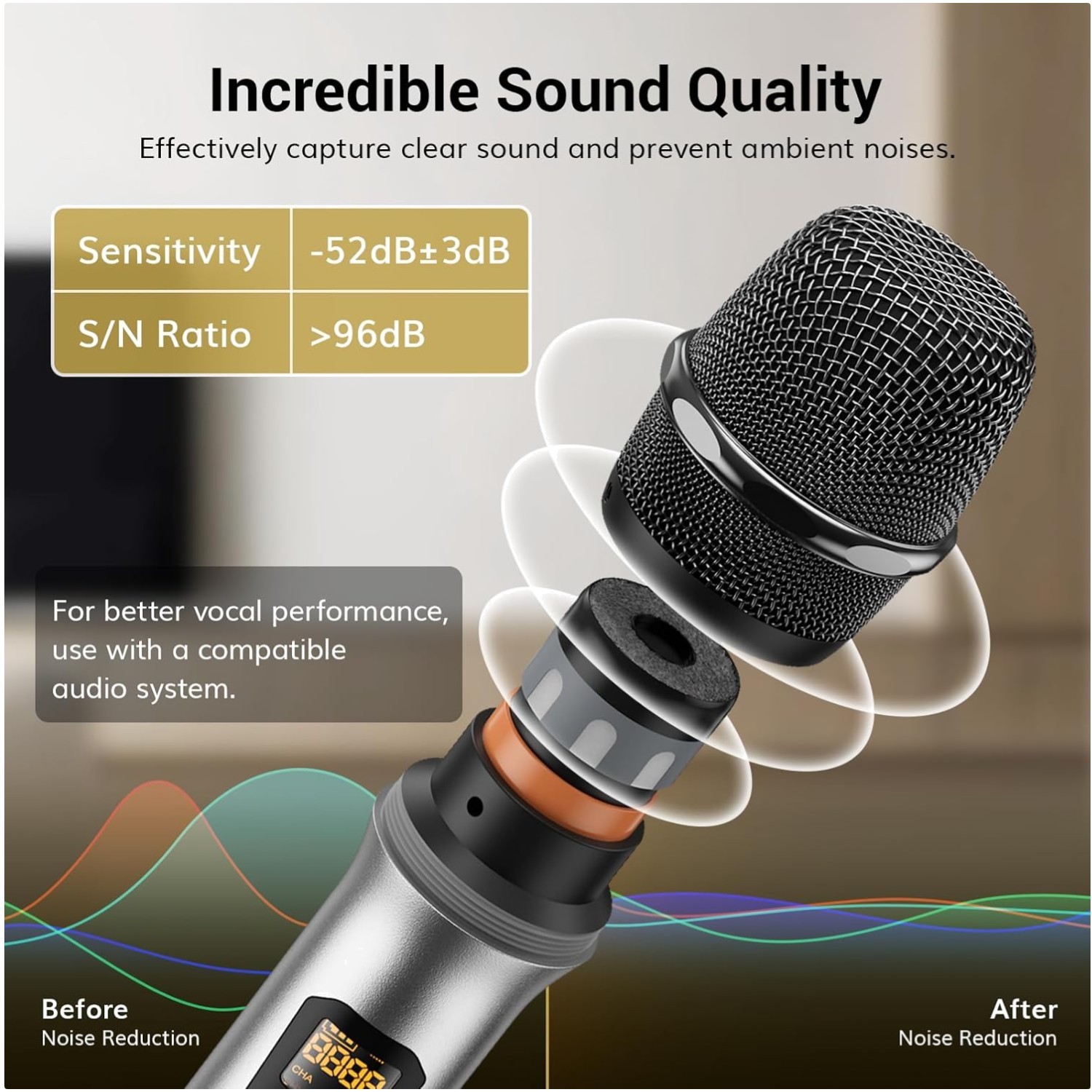 High-Fidelity UHF Cordless Mic Set with Receiver