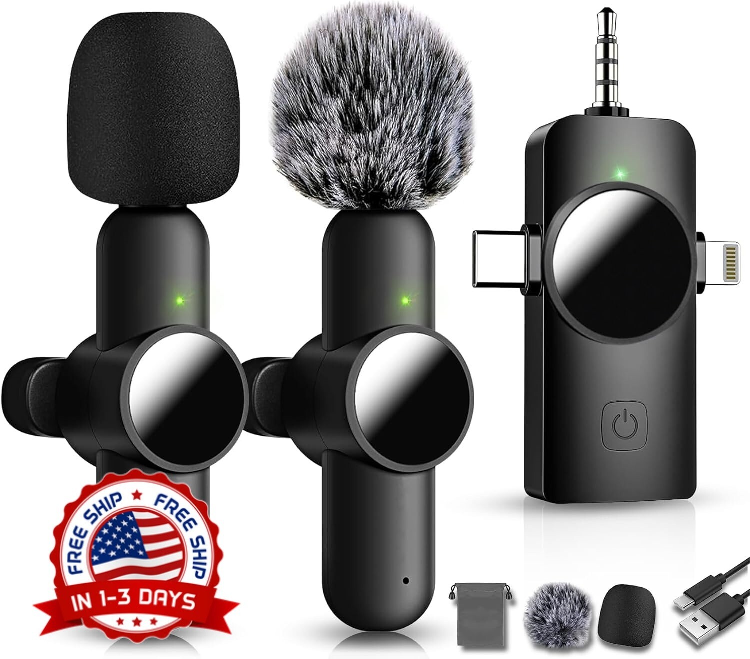 Micrófono Lavalier Inalámbrico para Android/iPhone Jack 3,5mm Grabadora de Audio