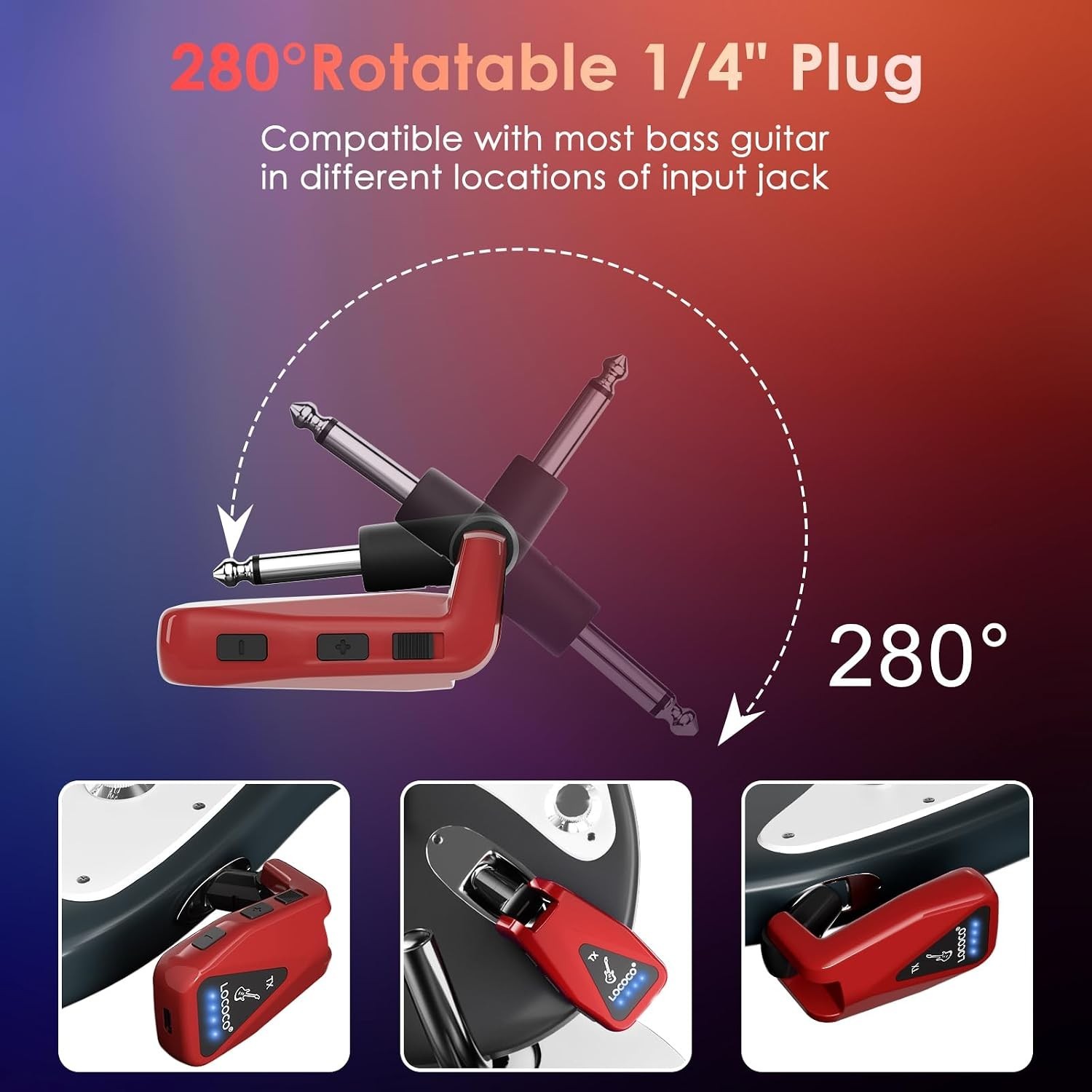 Wireless Guitar System Transmitter Receiver: UHF Cordless 164 Feet Range – 6 Cha