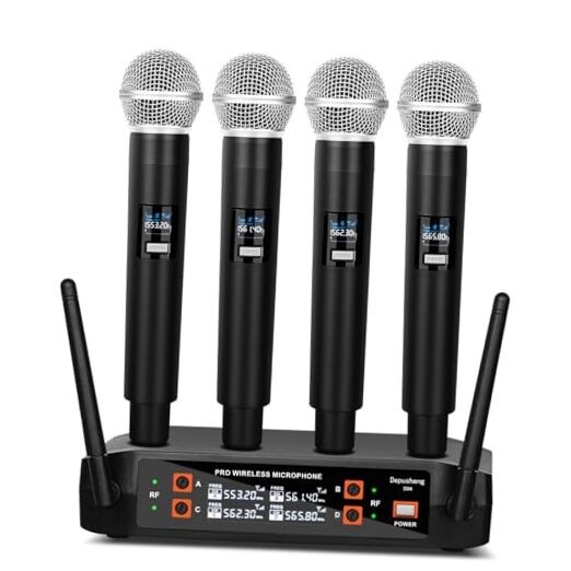 DX4 Wireless Microphone, Professional 4 Channels Karaoke Handheld System for