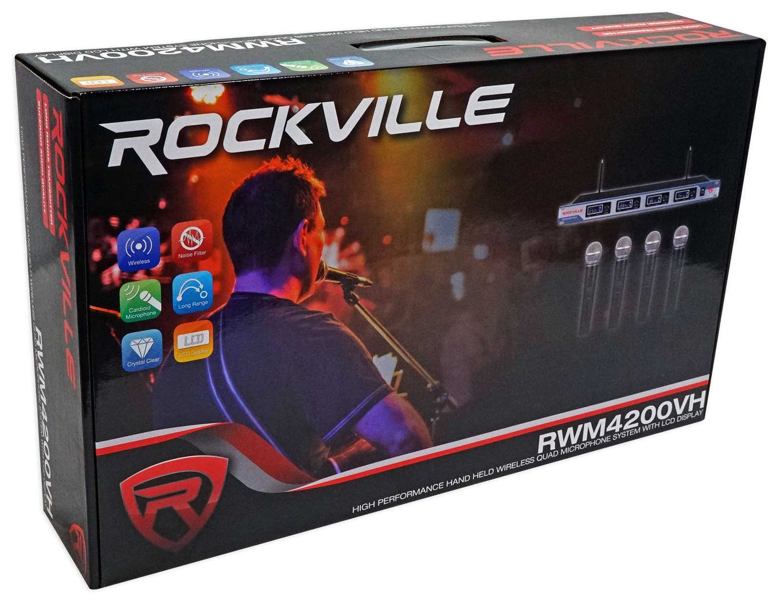 Rockville RWM4200VH VHF Wireless Quad Handheld Microphone System 4 Mics,