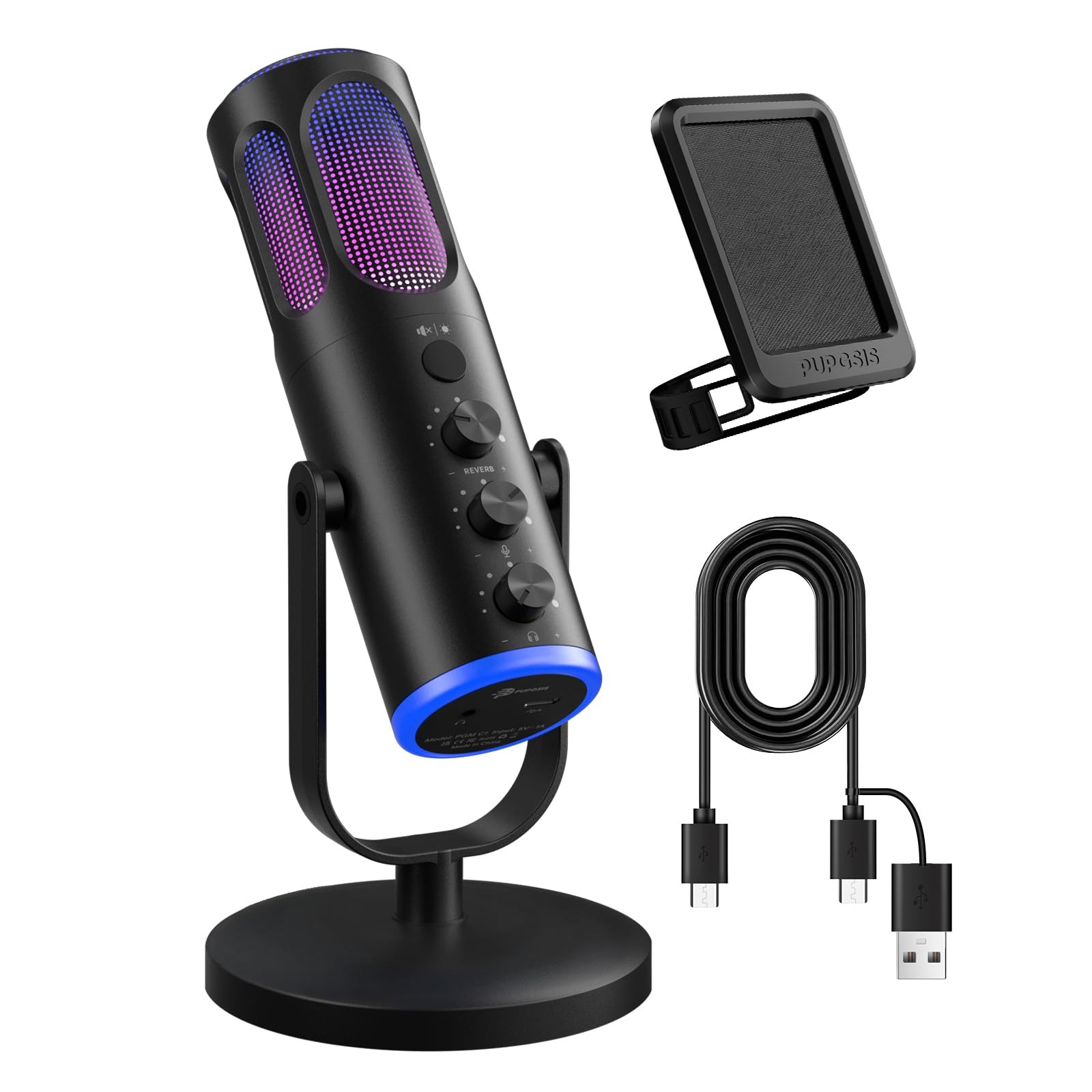 PUPGSIS Gaming Microphone for PC, Noise Cancellation Condenser Mic with RGB L…