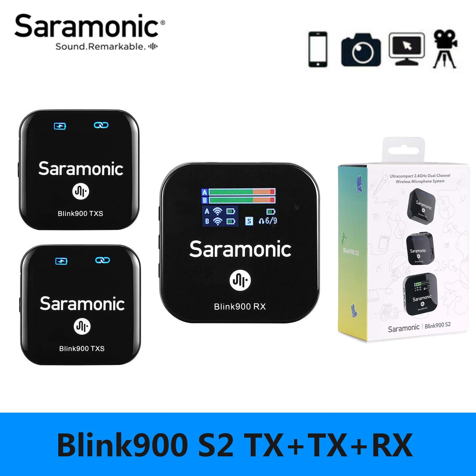 US Saramonic Blink900 S2 2.4GHz Dual-Channel Wireless Microphone System TX+TX+RX