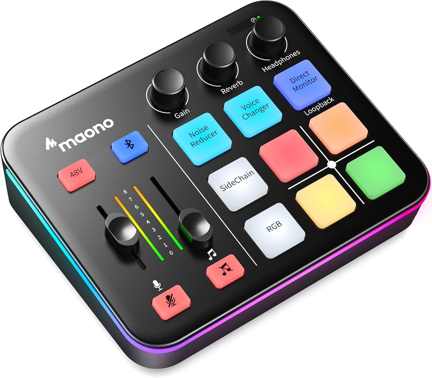 MAONO Gaming Audio Mixer, Interface with Pro-preamp, RGB, Black