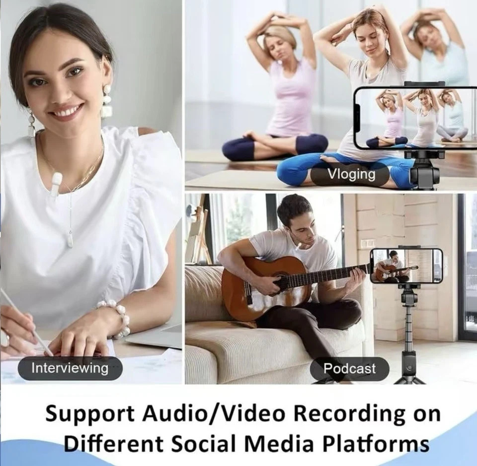 Wireless Microphone For Podcast ASMR TikTok Clip On Mic 2Pack