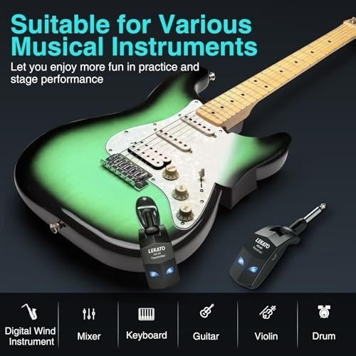 Wireless Guitar System 2.4GHz Transmitter Receiver – Rechargeable 4 Channel Audi