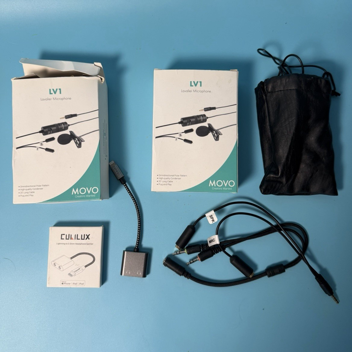 Movo LV1 Clip-On Lavalier Mic, Omnidirectional Condenser, 3.5mm TRRS, Black