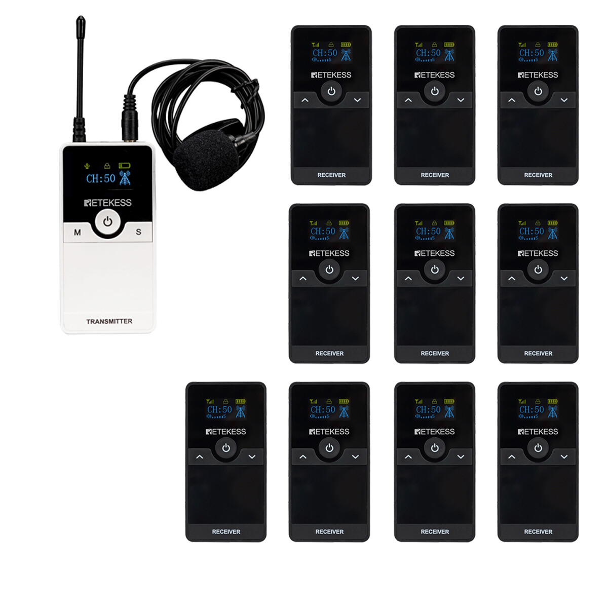 Retekess TT116 UHF Tour Guide System Mic Transmitter 10 Receivers Travel Church