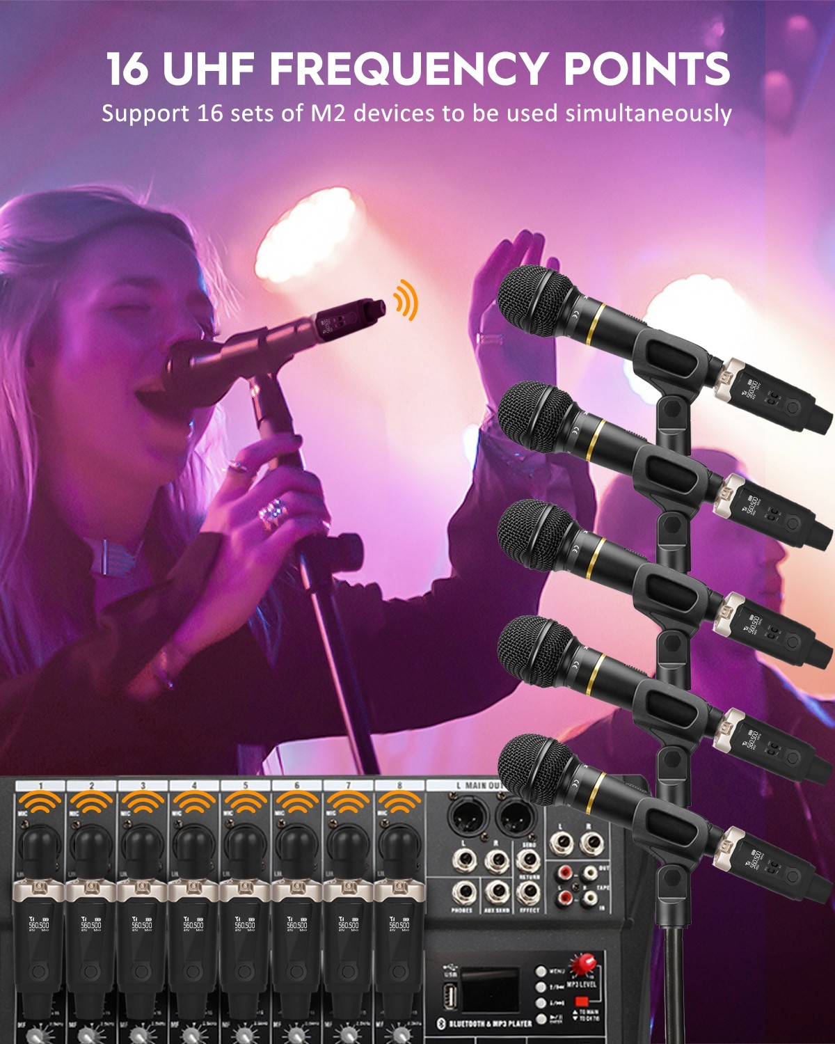 STRICH UHF Wireless Microphone System with XLR 16CH for Church Karaoke | 9-24V