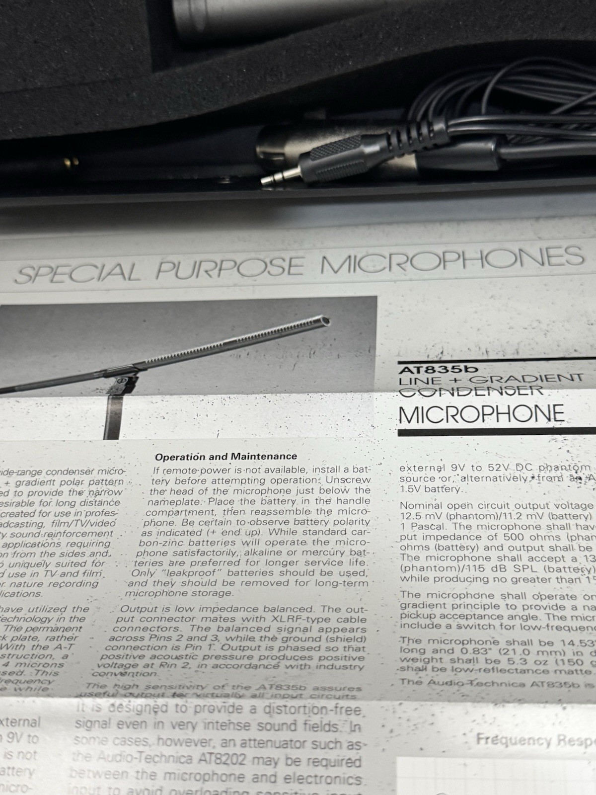 Audio –technical AT835B Shotgun Condenser Microphone With Accessories Preowned