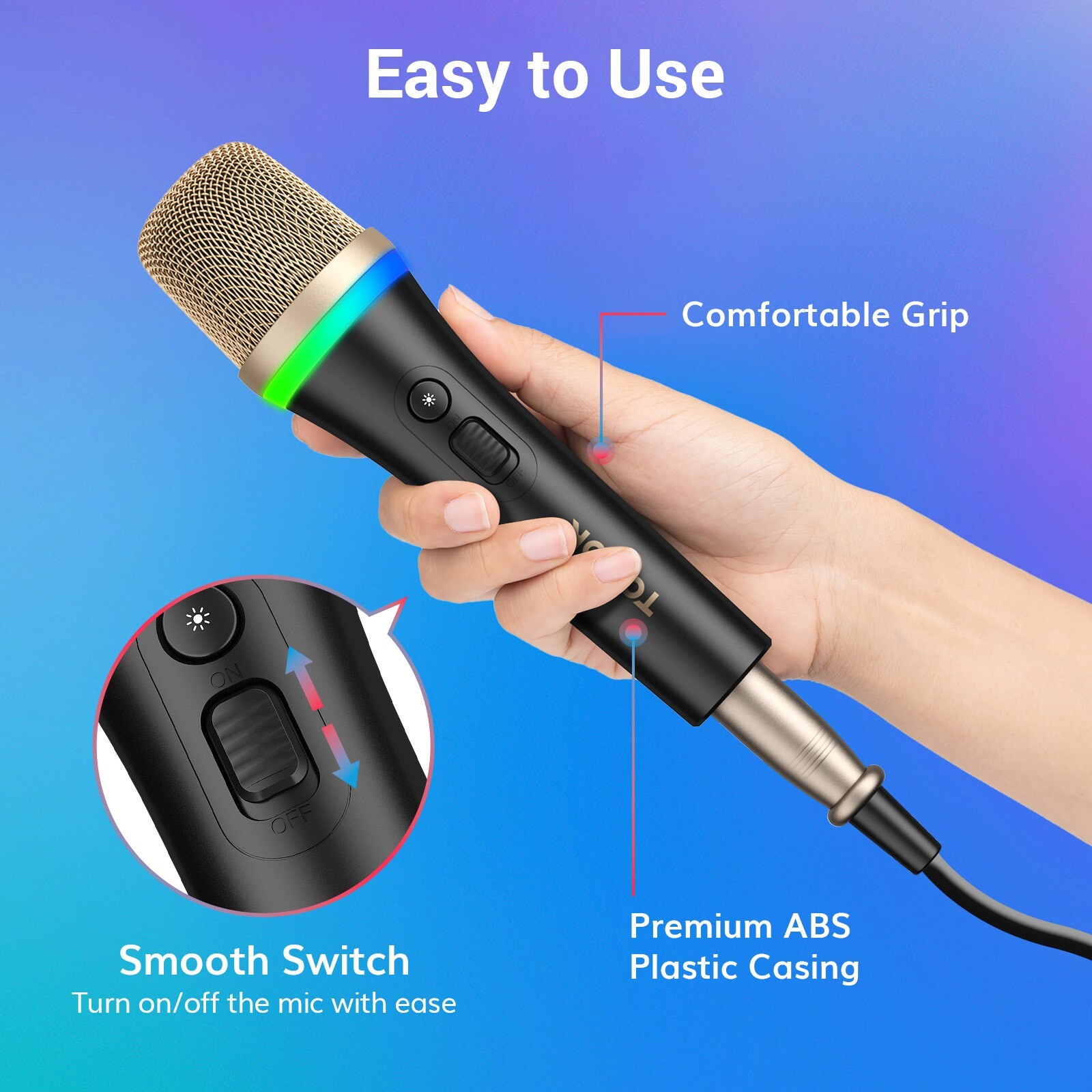 TONOR RGB Dynamic Karaoke Microphone for Singing with 5M XLR Cable