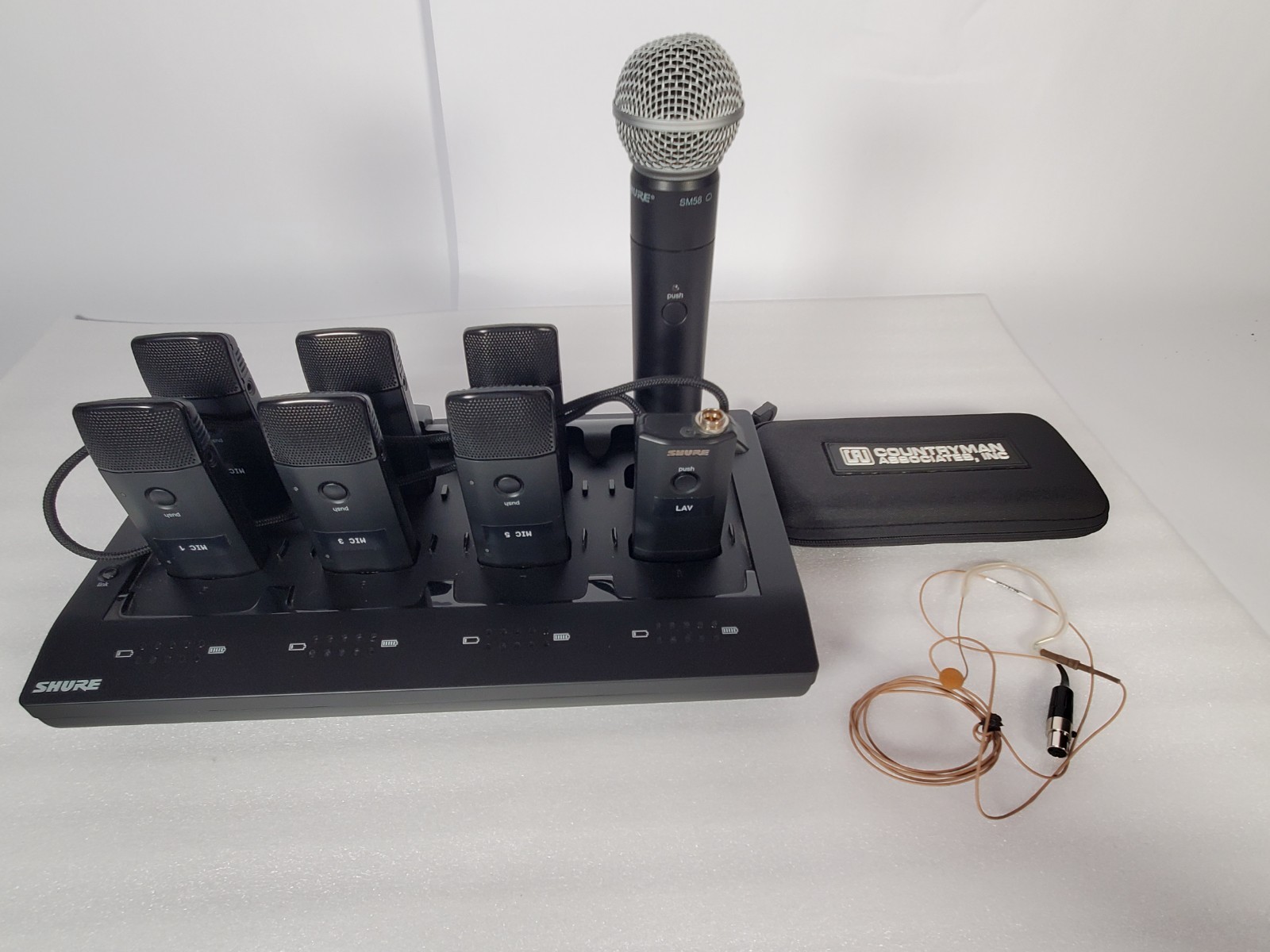 Shure MXWNCS8 8-Port Charging Station (4) MXW6/O-Z10 (2) MXW1/0 Z10 (1) SM58
