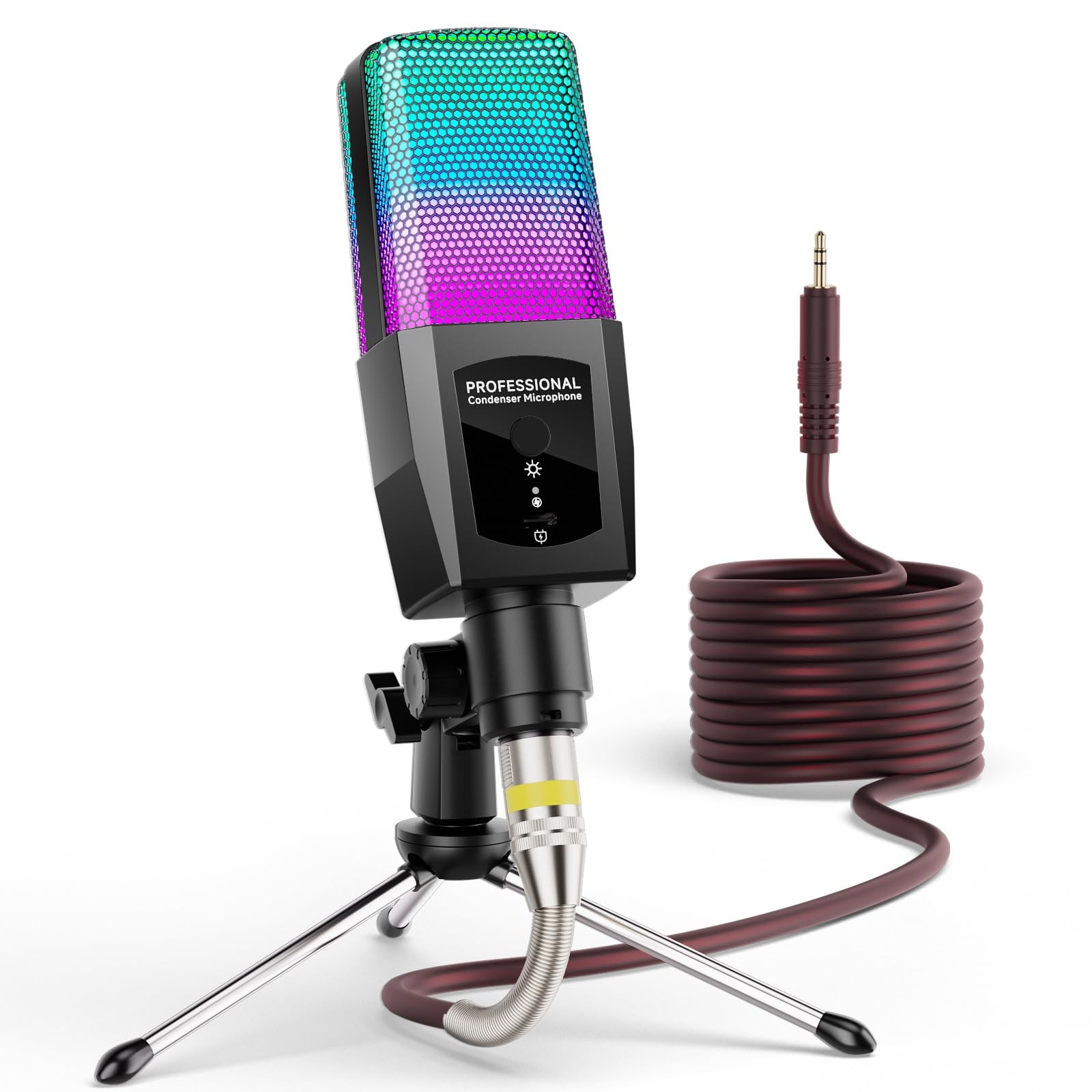 Multifunction Condenser Microphone, RGB Light Gaming Mic, 3.5mm XLR, Plug and…