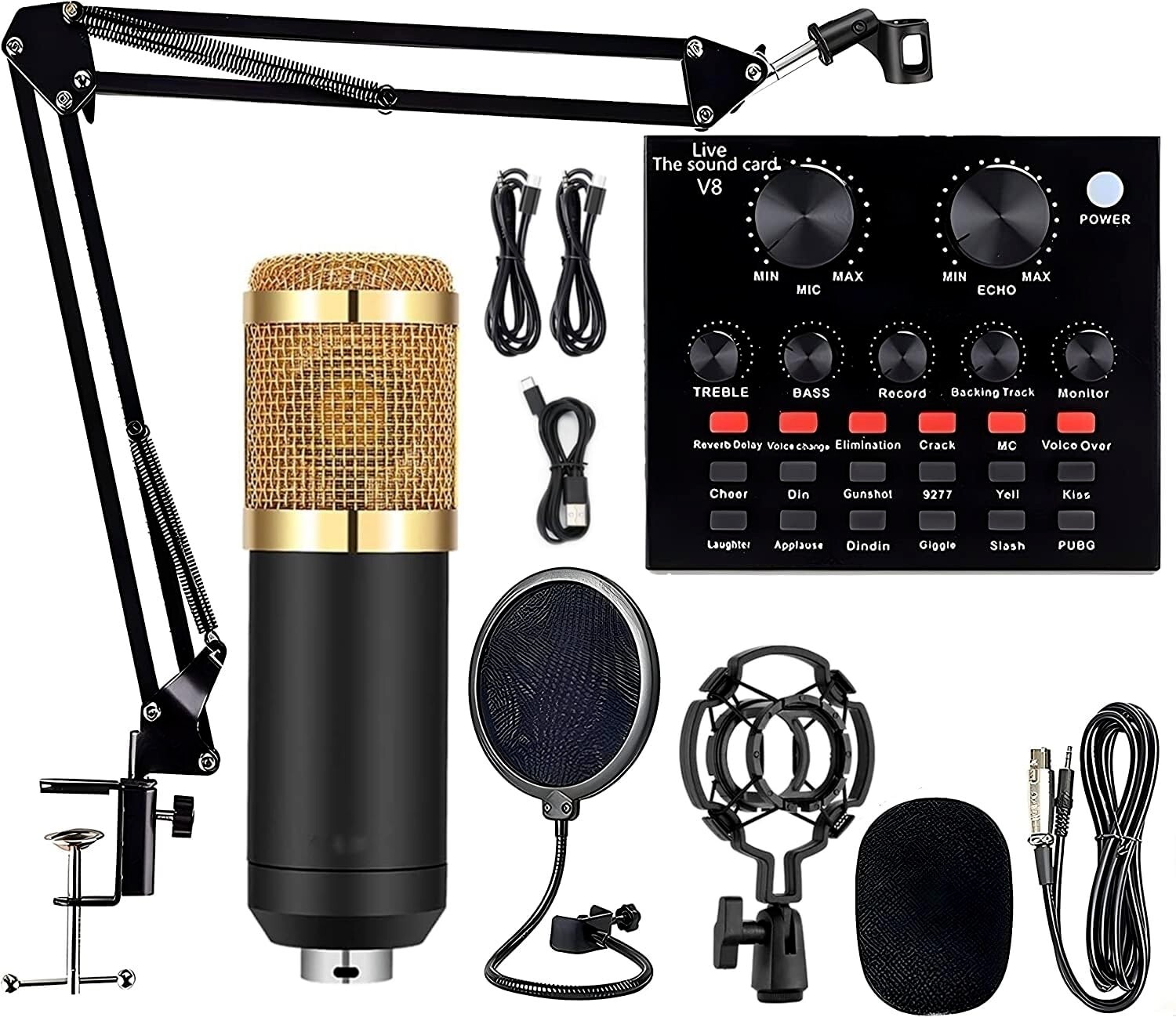 Podcast Equipment Bundle Condenser Microphone Bundle – Black|Gold