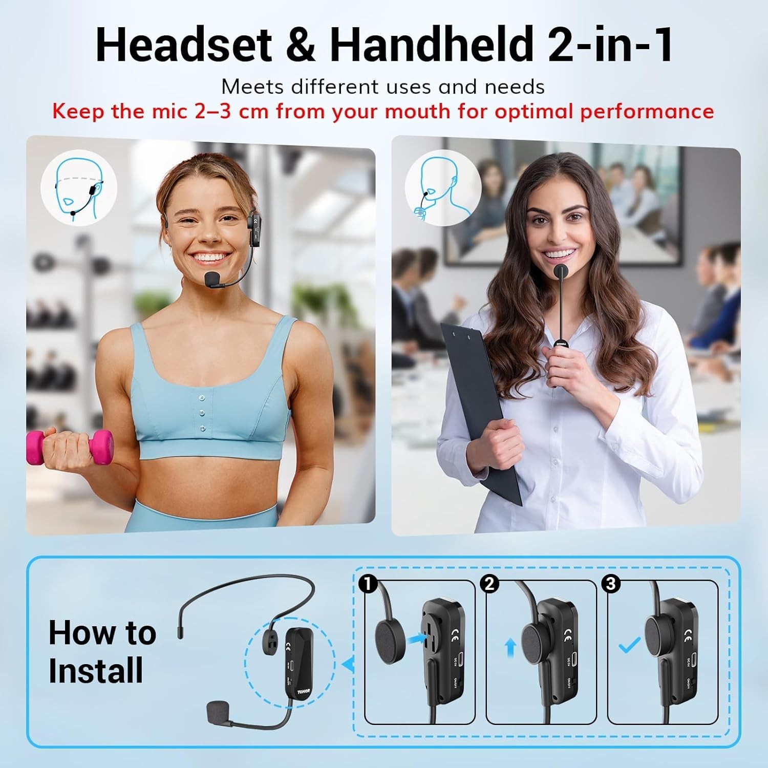 Wireless Headset Microphone, UHF Microphone Headset System, Head Handheld Mic…