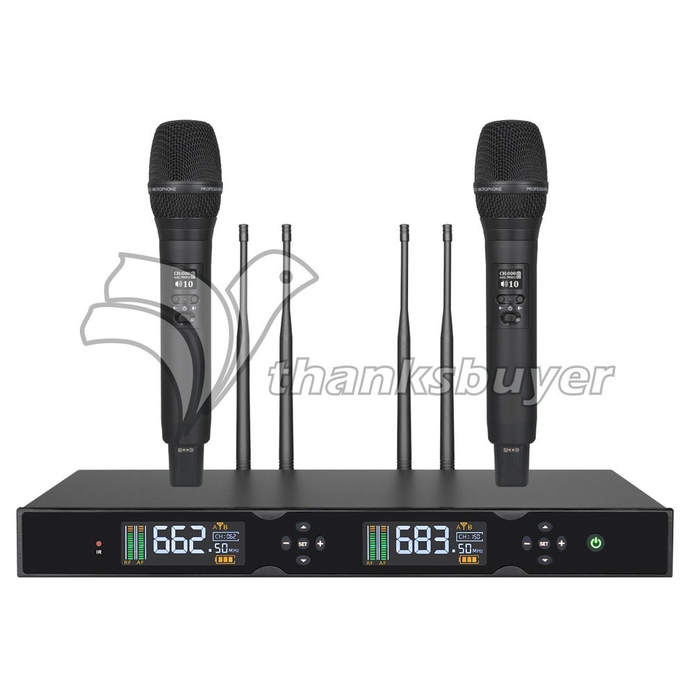 J162 470-960MHz Wireless Microphone One Receiver and Two Microphones FM Dynamic