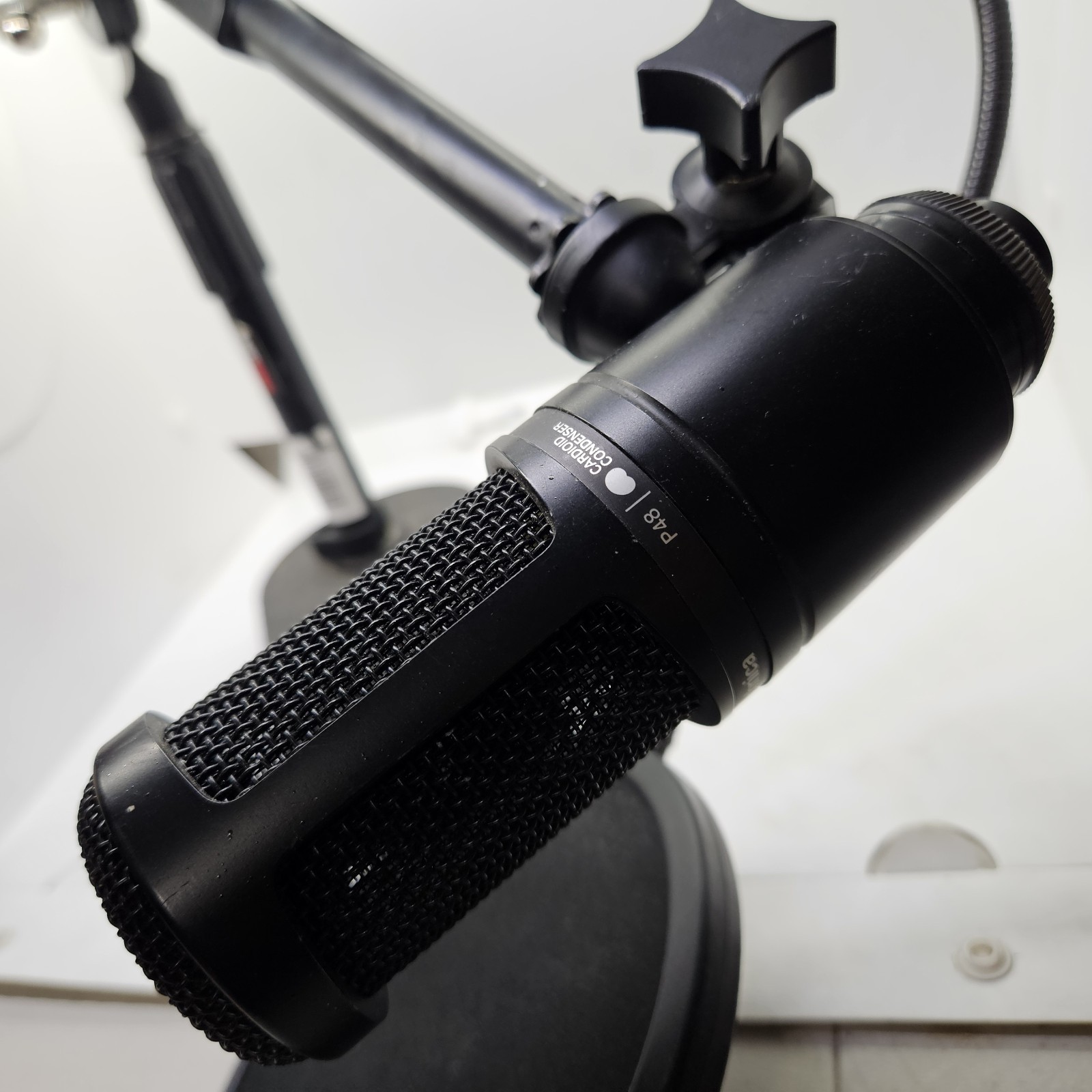 Audio-Technica AT2020 P48 Studio Microphone, Weighted Desktop Stand, Pop Filter+