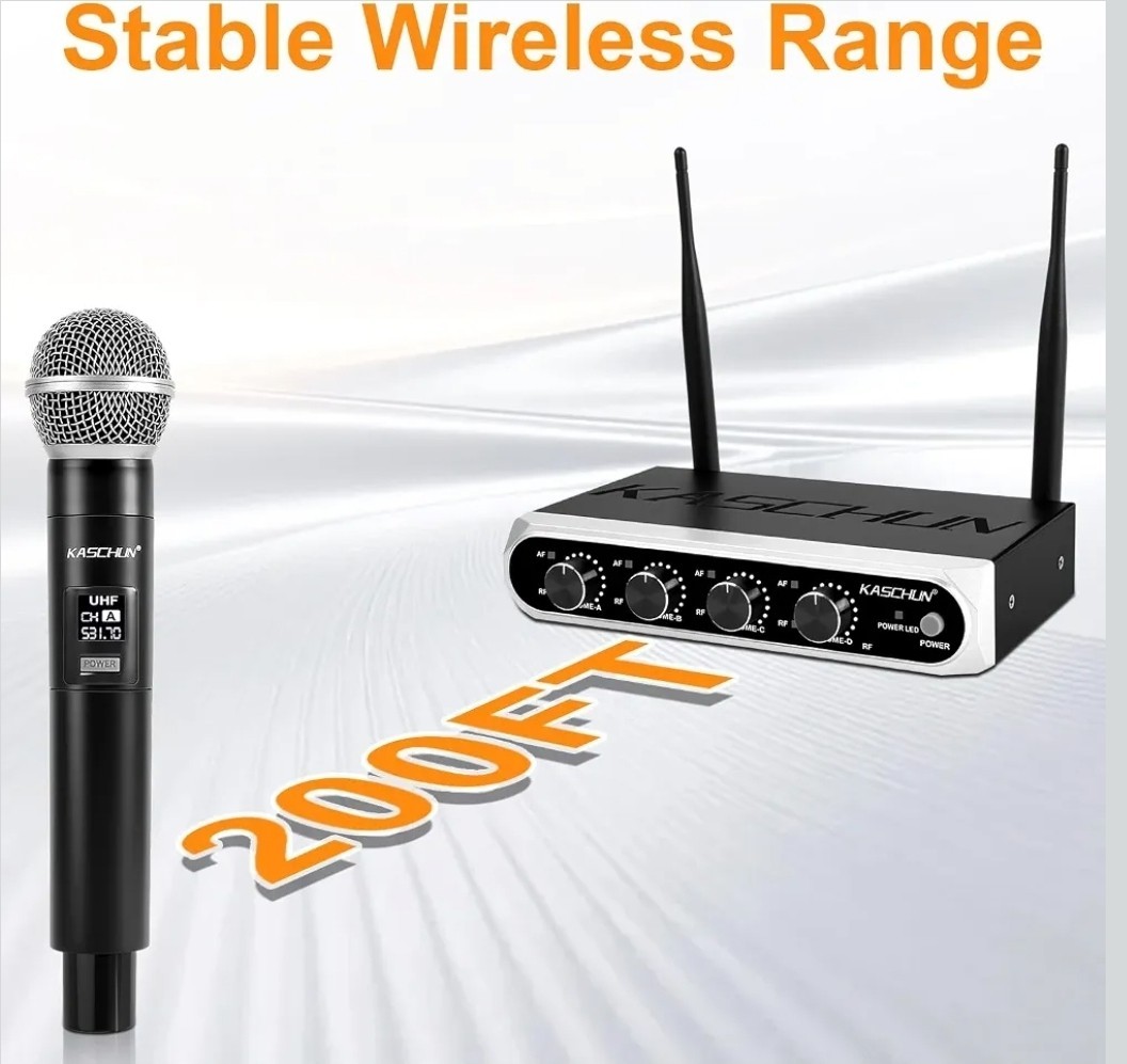 Wireless Microphone System, Dynamic Handheld Mics, 200ft Long Range, Plug & Play