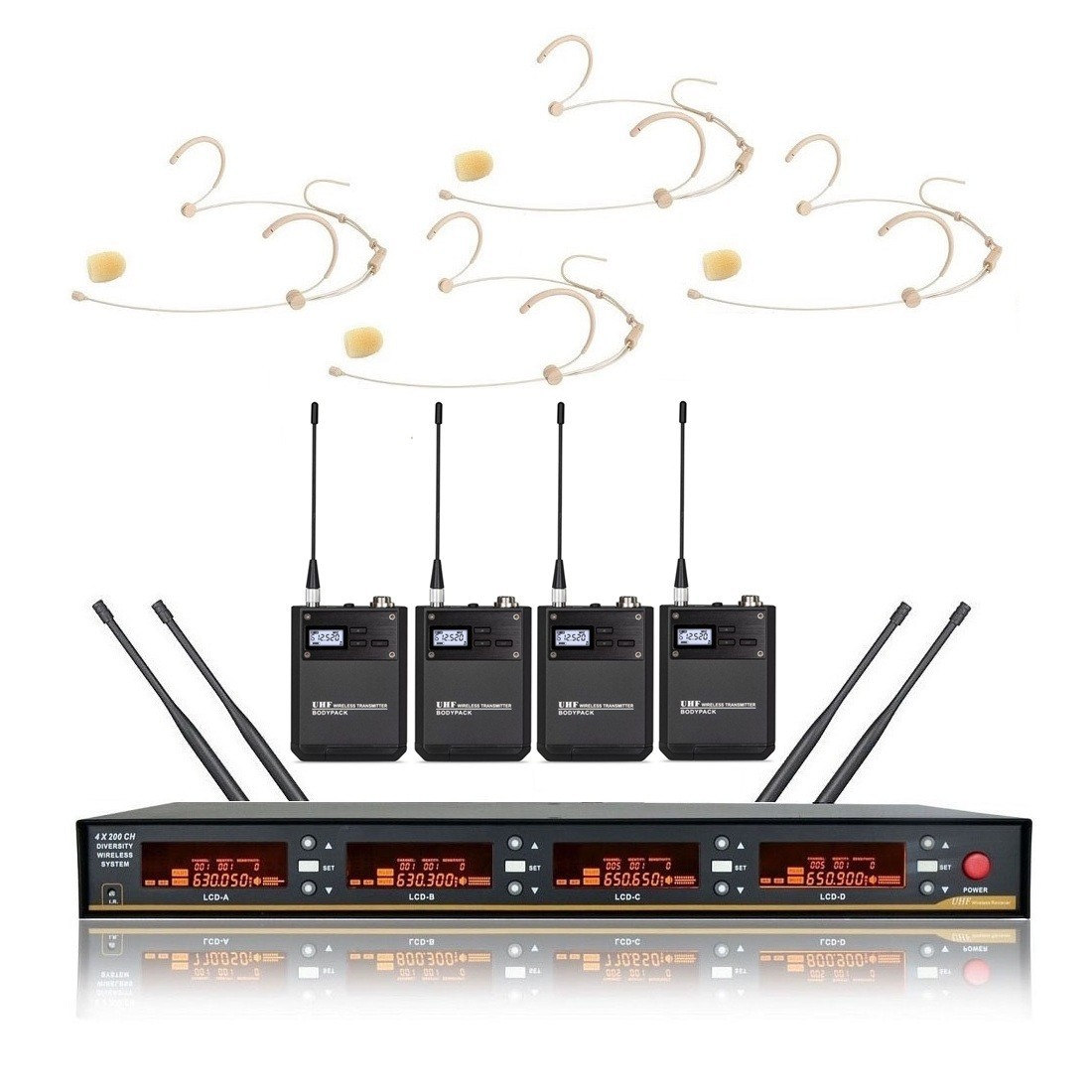 Dual Wireless Microphone System UHF 4 Bodypack Headset Condenser mic for Church