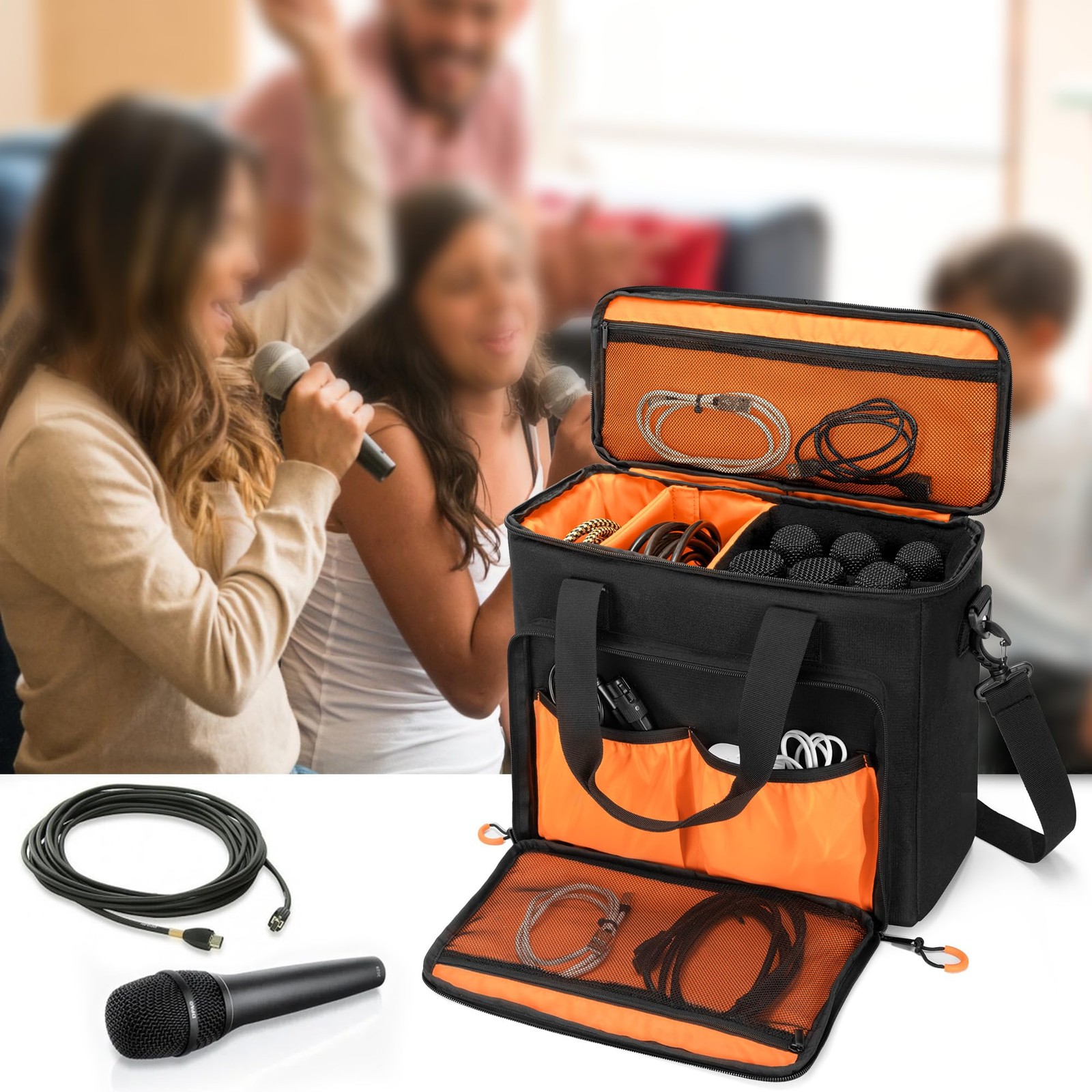 Wireless Microphone Carrying Case 6 Slots Thick Padding Patent Design